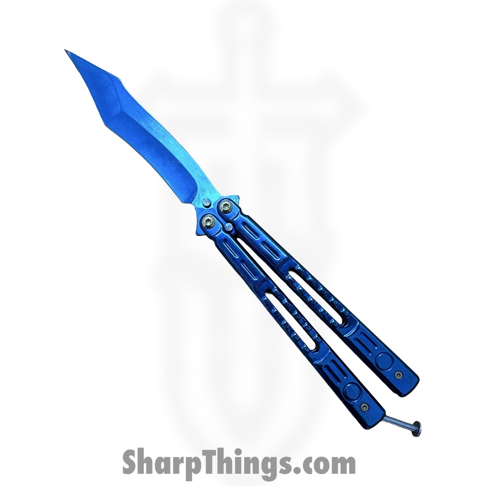 VOC - BK183 - Butterfly Knife - Balisong - 440 SS Satin Recureve Tanto - Aluminum - Blue