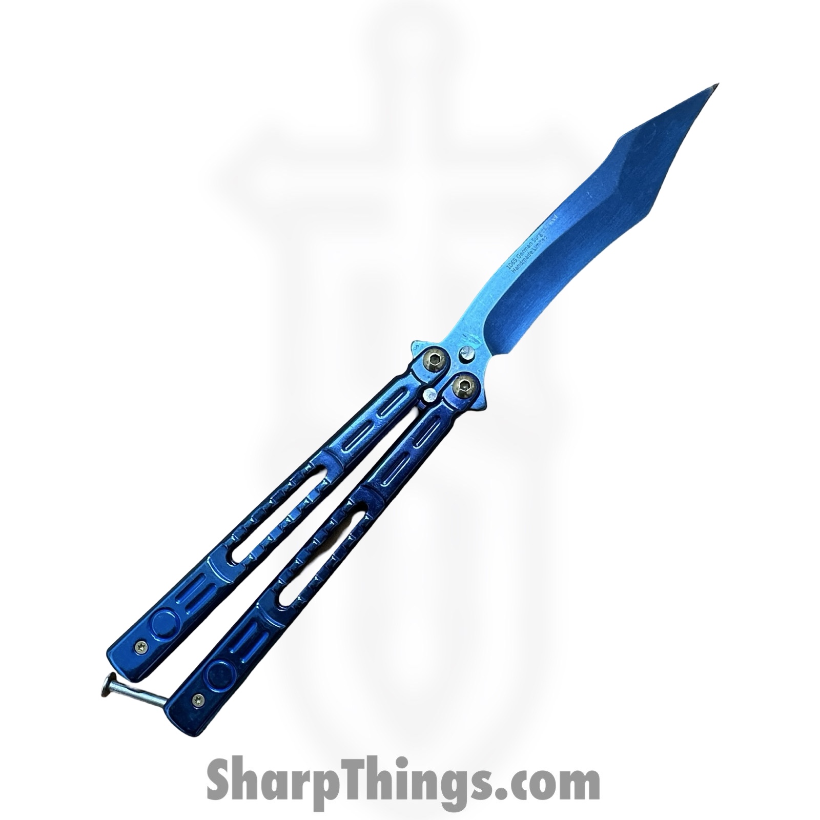 VOC - BK183 - Butterfly Knife - Balisong - 440 SS Satin Recureve Tanto - Aluminum - Blue - Image 2