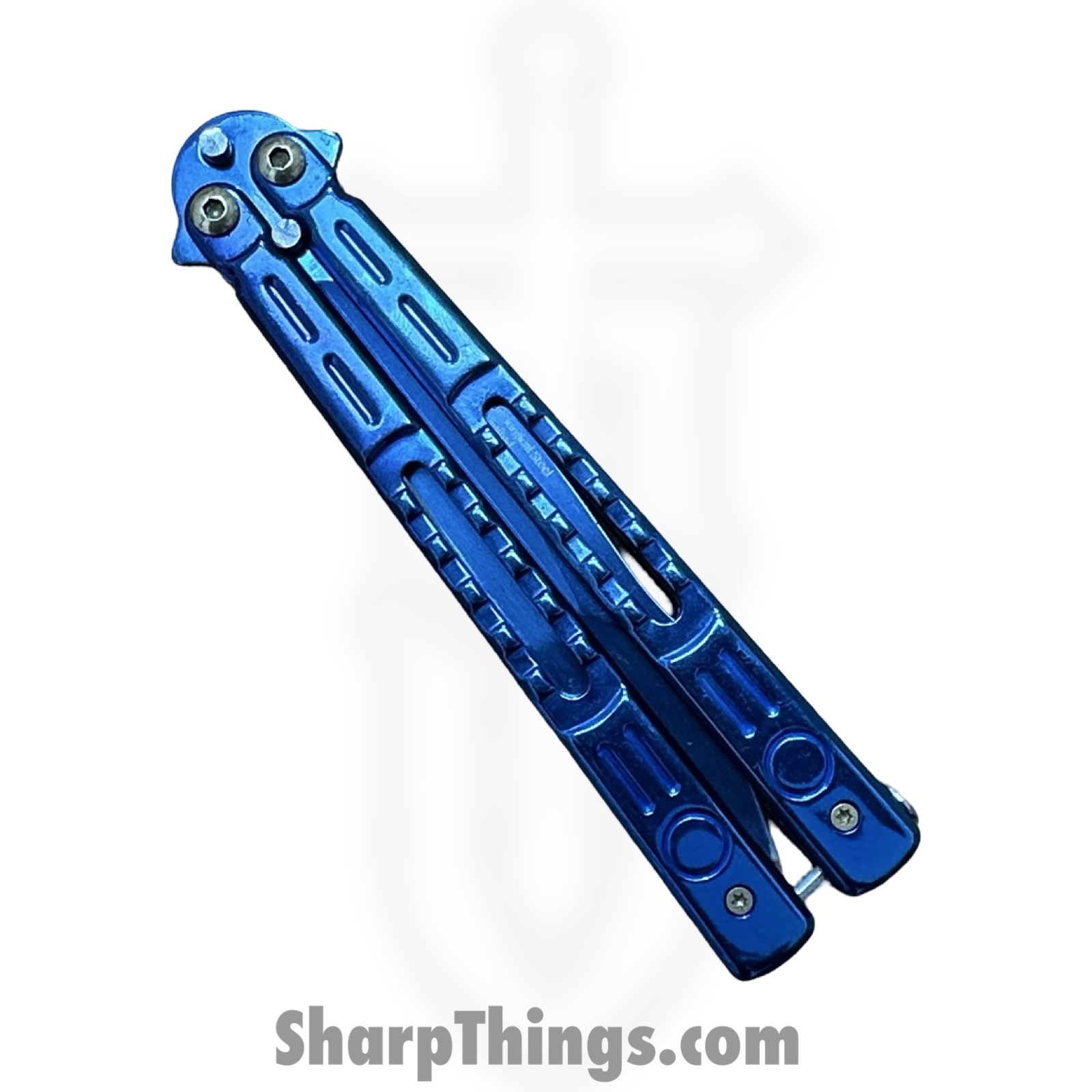 VOC - BK183 - Butterfly Knife - Balisong - 440 SS Satin Recureve Tanto - Aluminum - Blue - Image 3