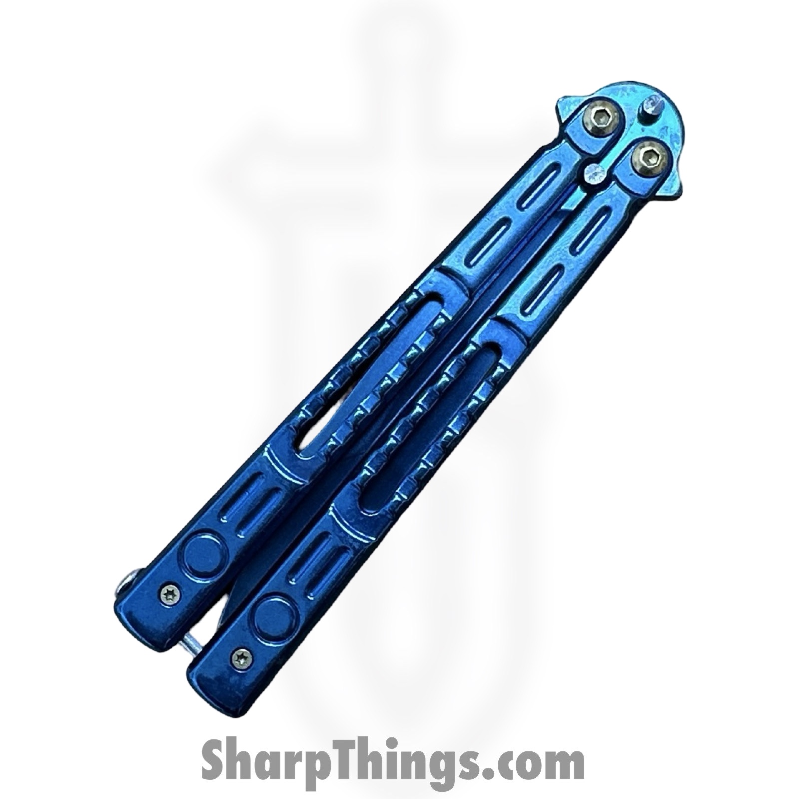 VOC - BK183 - Butterfly Knife - Balisong - 440 SS Satin Recureve Tanto - Aluminum - Blue - Image 4