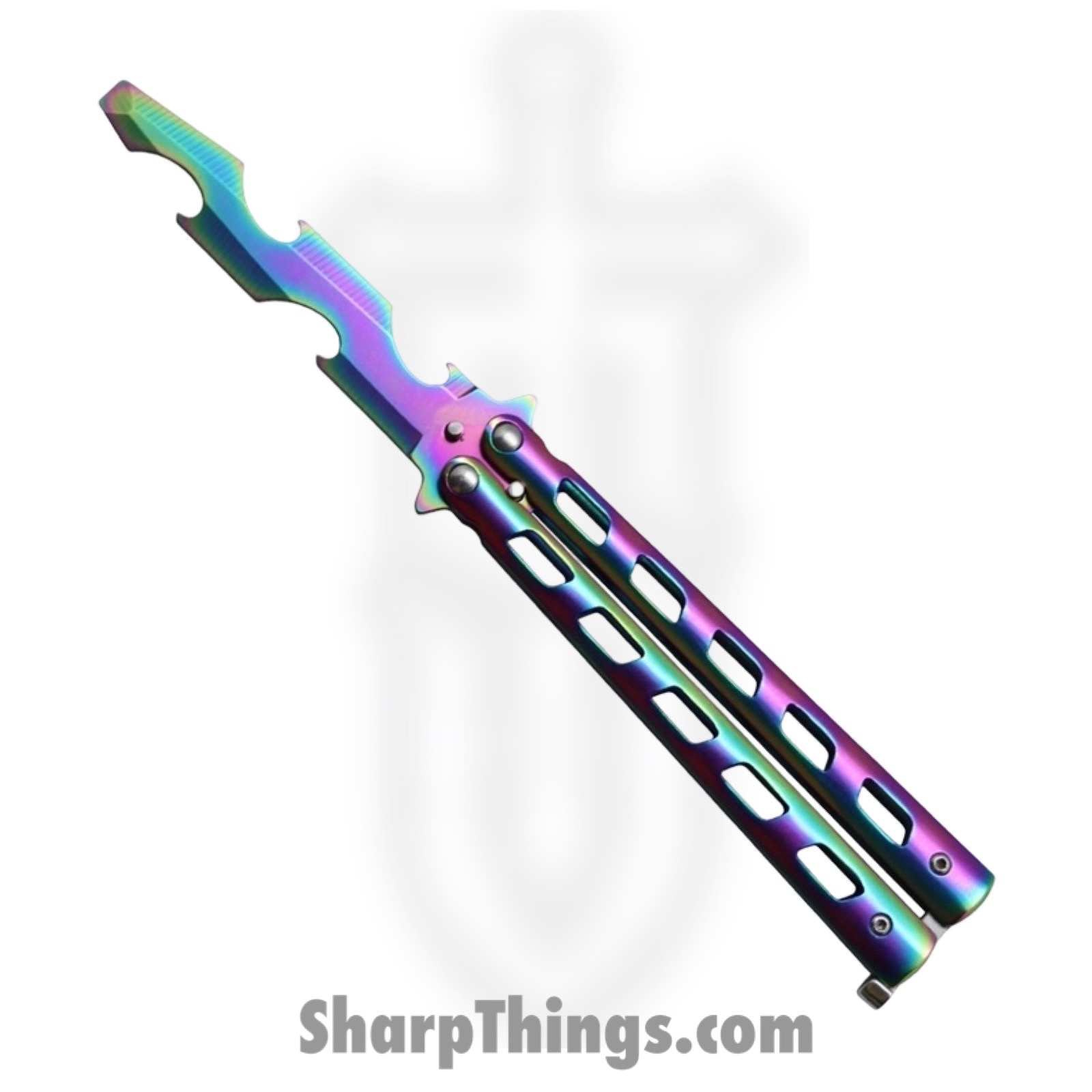 VOC - 205604C-7r - Butterfly Knife Combo Kit Trainer and Live Blade - Balisong - 440 SS Drop Point - Aluminum - Rainbow