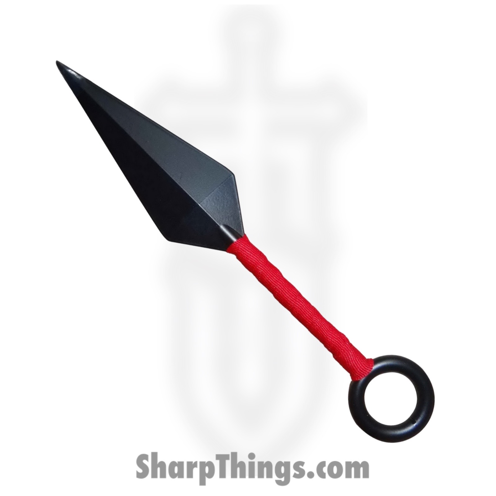 VOC - FB113 - Kunai Throwing Knife with Red Wrap - Fixed Blade Knife - Stainless Coated Dagger - Stainless - Black Red