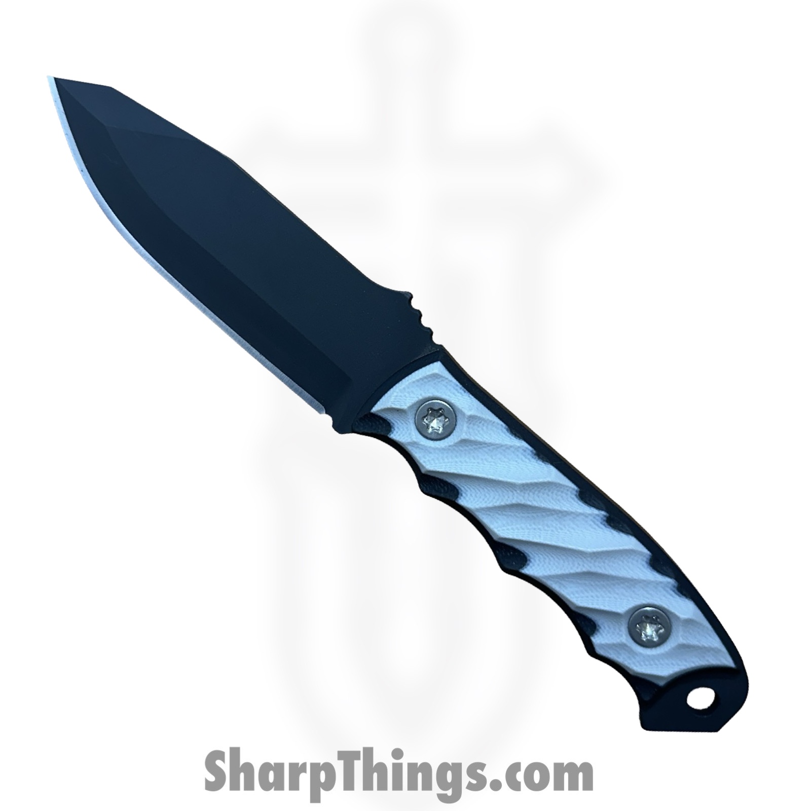 Half Face Blades - HFBDISG10WB - Disaster Jr - Fixed Blade Knife - 3V Coated Reverse Tanto - G10 Ti - White Black