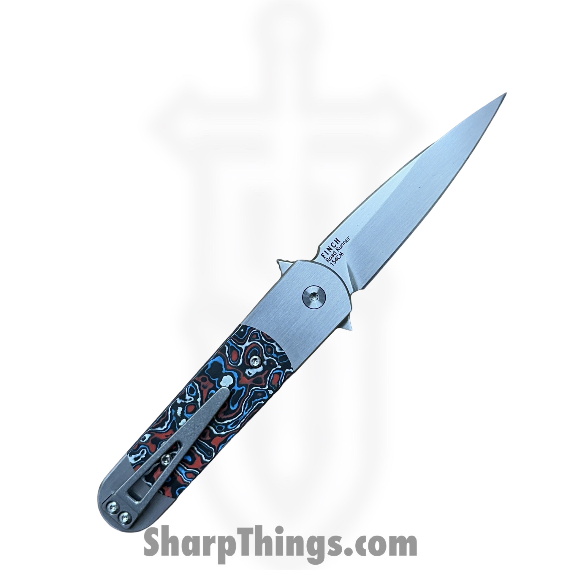 Finch Knife Co. - RR155 - Road Runner Street Heat - Folding Knife - 154CM Satin Spear Point - Carbon Fiber - Red/White/Blue - Image 2