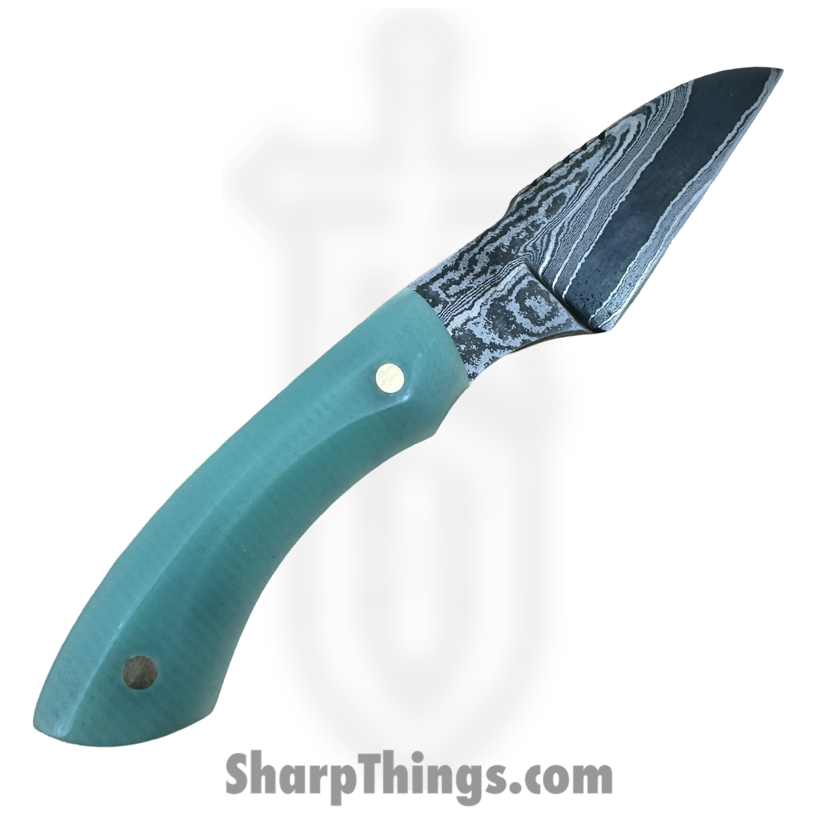 Royalty Rings Co. - RRC-Gaia-03 - Gaia - Fixed Blade Knife - Baker Forge Icestorm -Wavy Damascus Kiridashi - G10 - Tiffany Blue/White - Image 2
