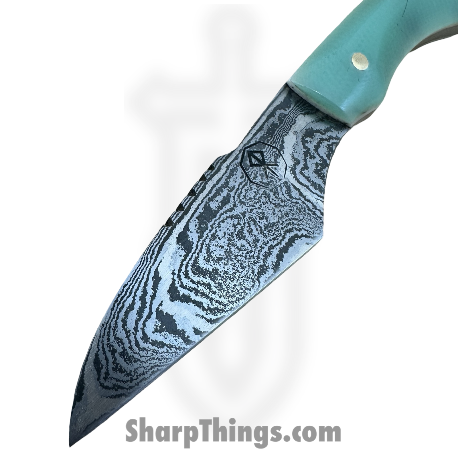 Royalty Rings Co. - RRC-Gaia-03 - Gaia - Fixed Blade Knife - Baker Forge Icestorm -Wavy Damascus Kiridashi - G10 - Tiffany Blue/White - Image 3
