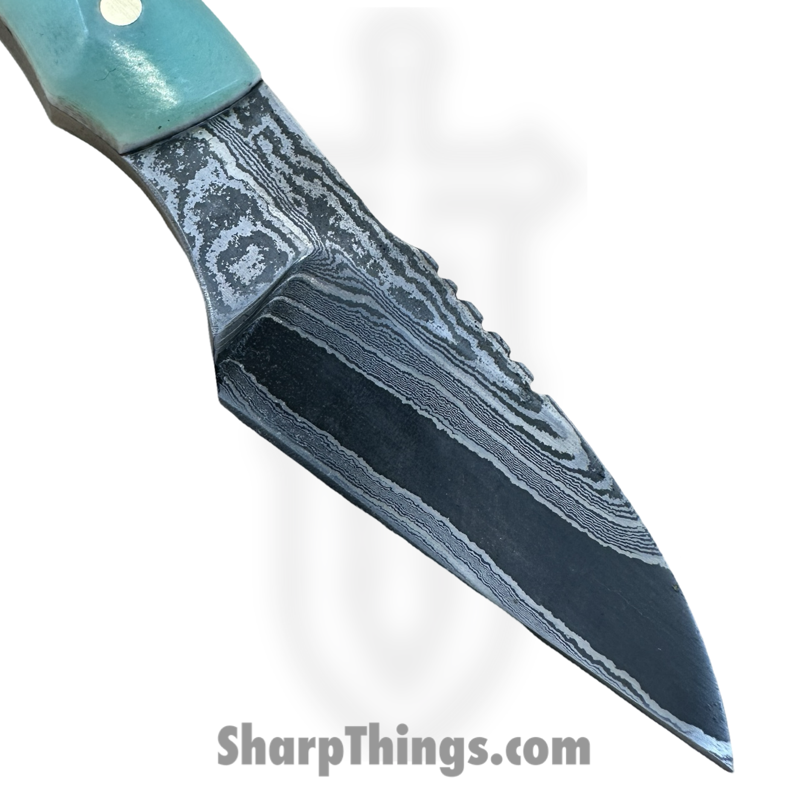 Royalty Rings Co. - RRC-Gaia-03 - Gaia - Fixed Blade Knife - Baker Forge Icestorm -Wavy Damascus Kiridashi - G10 - Tiffany Blue/White - Image 4
