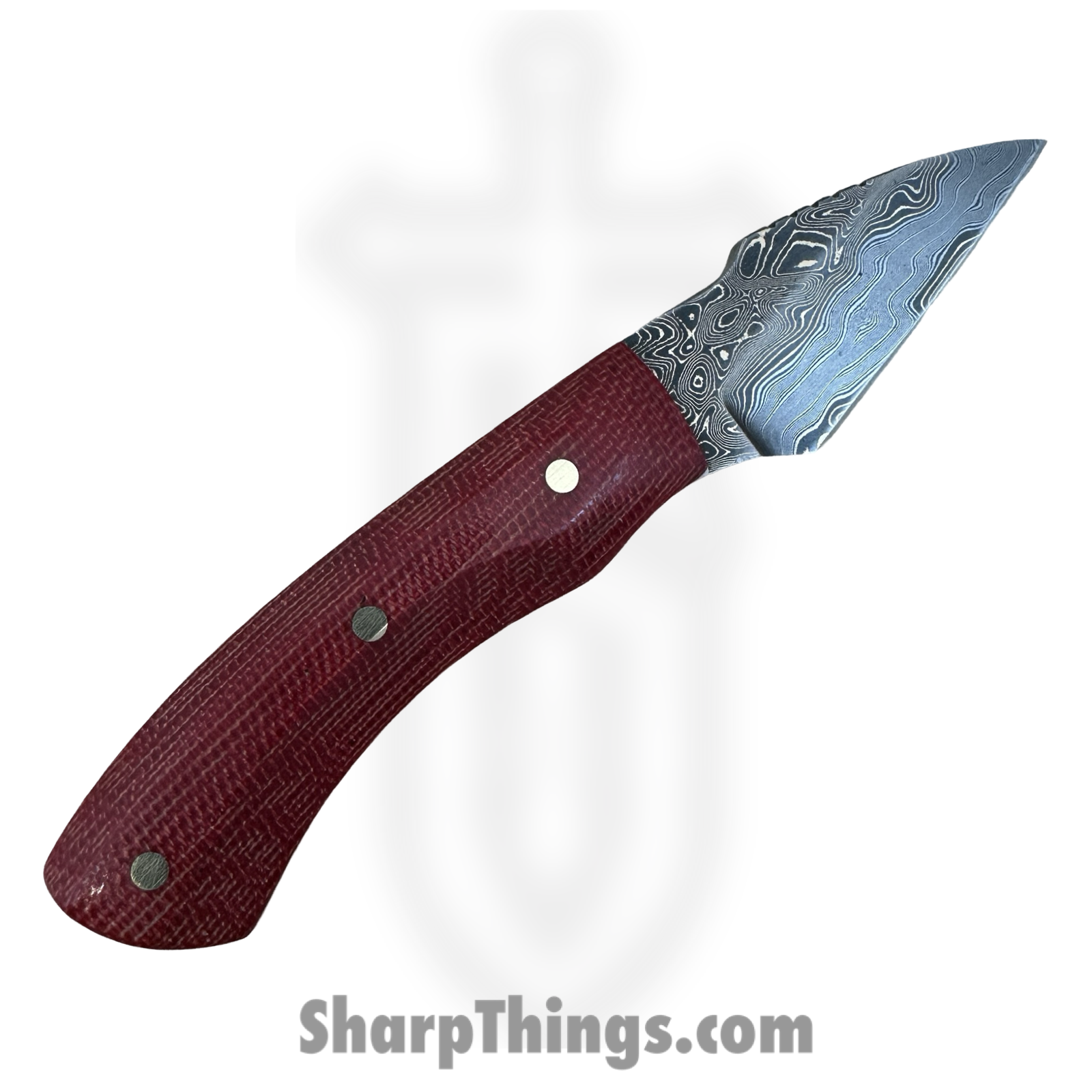 Royalty Rings Co. - RRC-LgNyx-01 - Large Nyx - Fixed Blade Knife - Baker Forge Bronzemai -Damacore Damascus Kiridashi - Burlap Micarta - Red/White - Image 2
