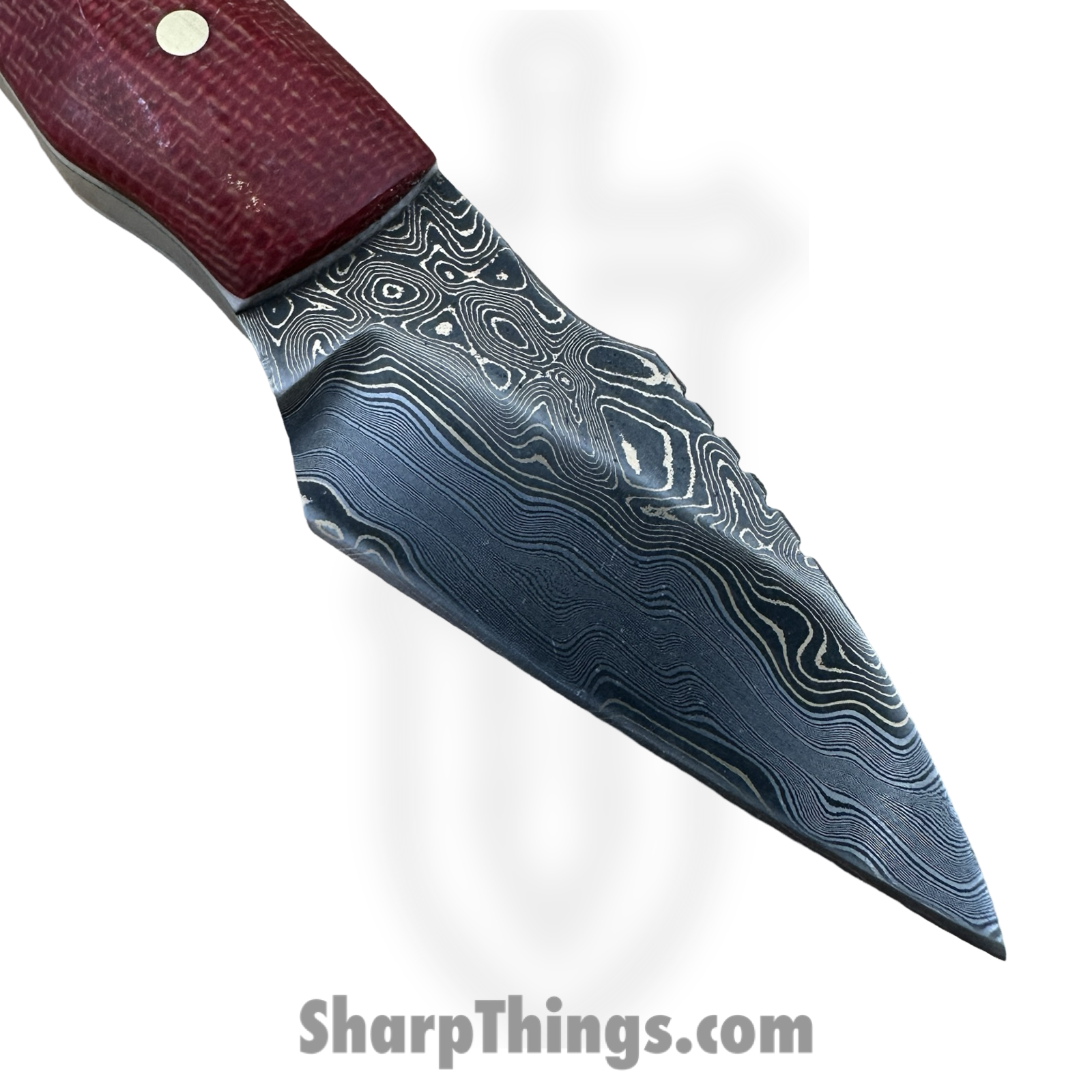 Royalty Rings Co. - RRC-LgNyx-01 - Large Nyx - Fixed Blade Knife - Baker Forge Bronzemai -Damacore Damascus Kiridashi - Burlap Micarta - Red/White - Image 4