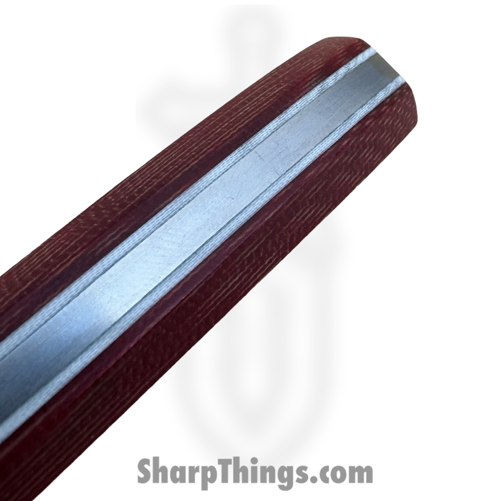 Royalty Rings Co. - RRC-LgNyx-01 - Large Nyx - Fixed Blade Knife - Baker Forge Bronzemai -Damacore Damascus Kiridashi - Burlap Micarta - Red/White - Image 5