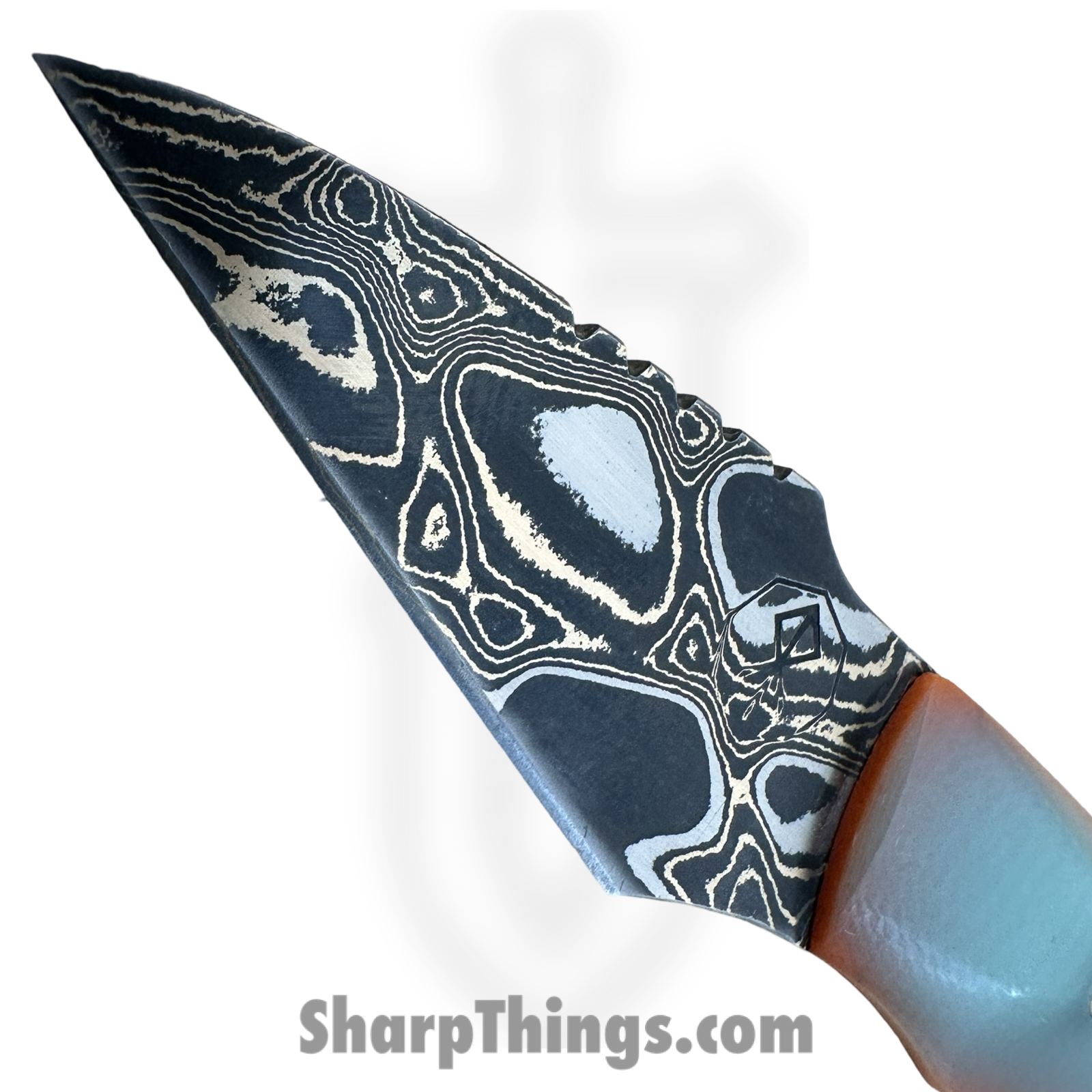 Royalty Rings Co. - RRC-Nyx-05 - Nyx - Fixed Blade Knife - Baker Forge Riptide Max -Diamond Damascus Kiridashi - G10 - Tiffany Blue/Orange - Image 3