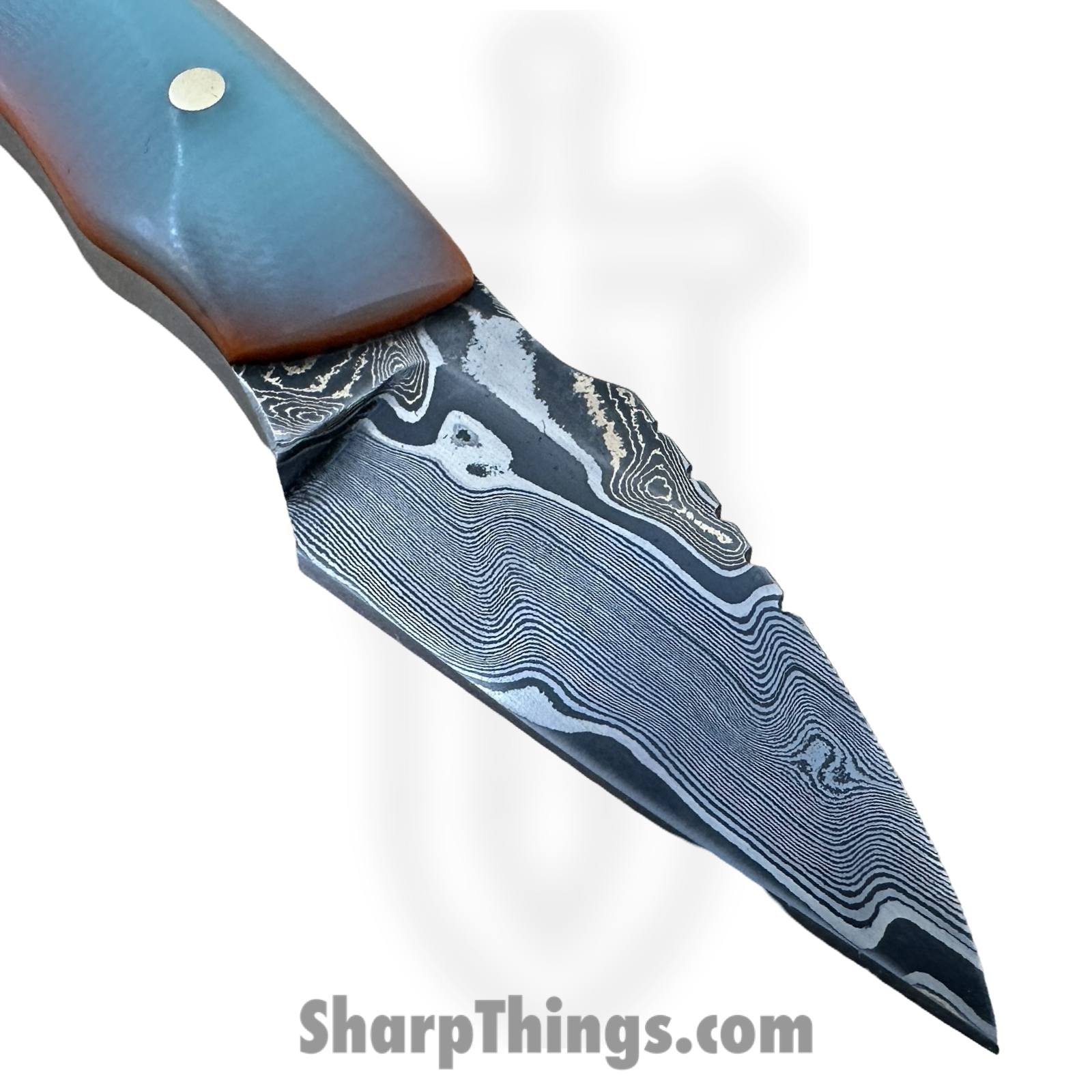 Royalty Rings Co. - RRC-Nyx-05 - Nyx - Fixed Blade Knife - Baker Forge Riptide Max -Diamond Damascus Kiridashi - G10 - Tiffany Blue/Orange - Image 4