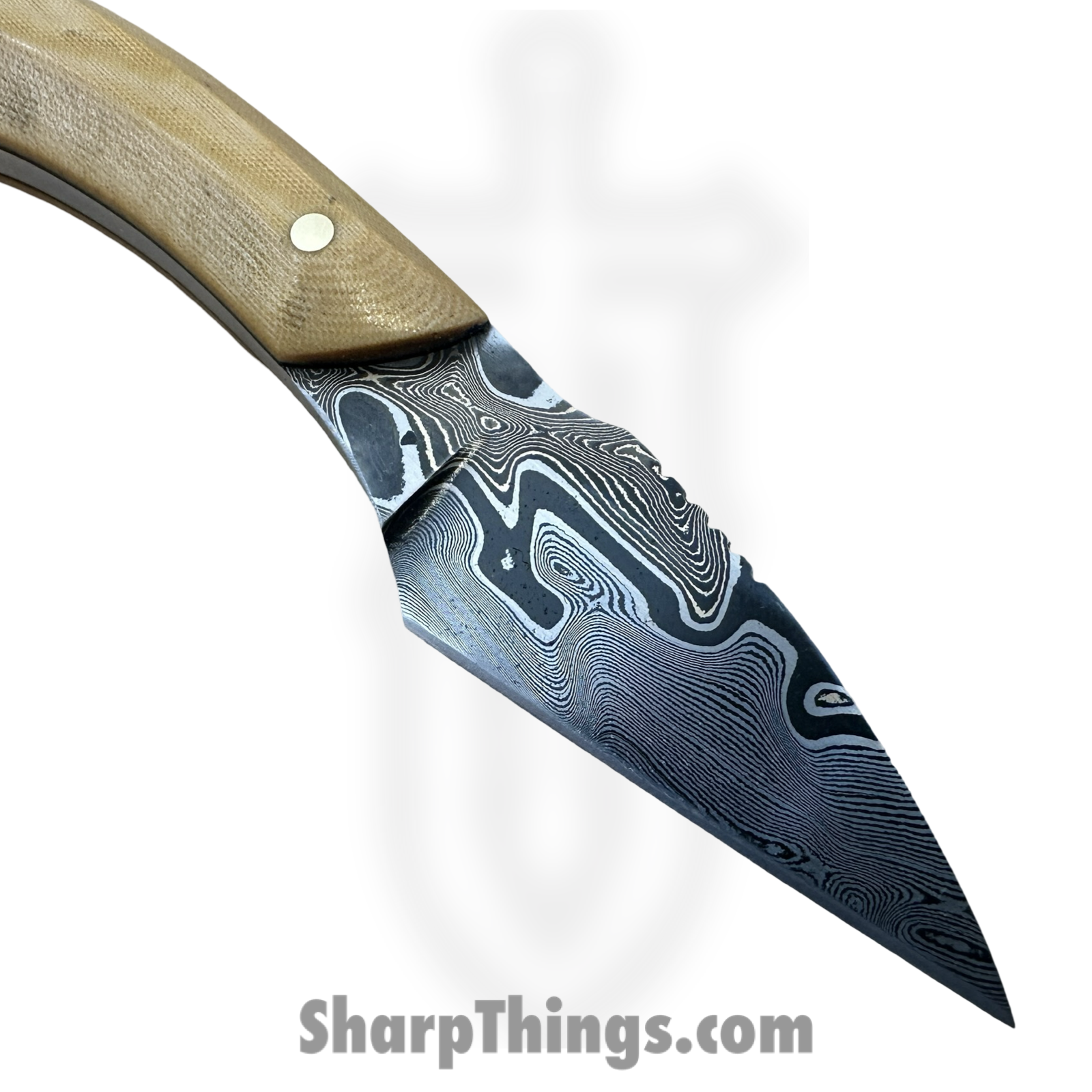Royalty Rings Co. - RRC-Nyx-08 - Nyx - Fixed Blade Knife - Baker Forge Riptide Max -Diamond Damascus Kiridashi - Micarta - Butterscotch - Image 3