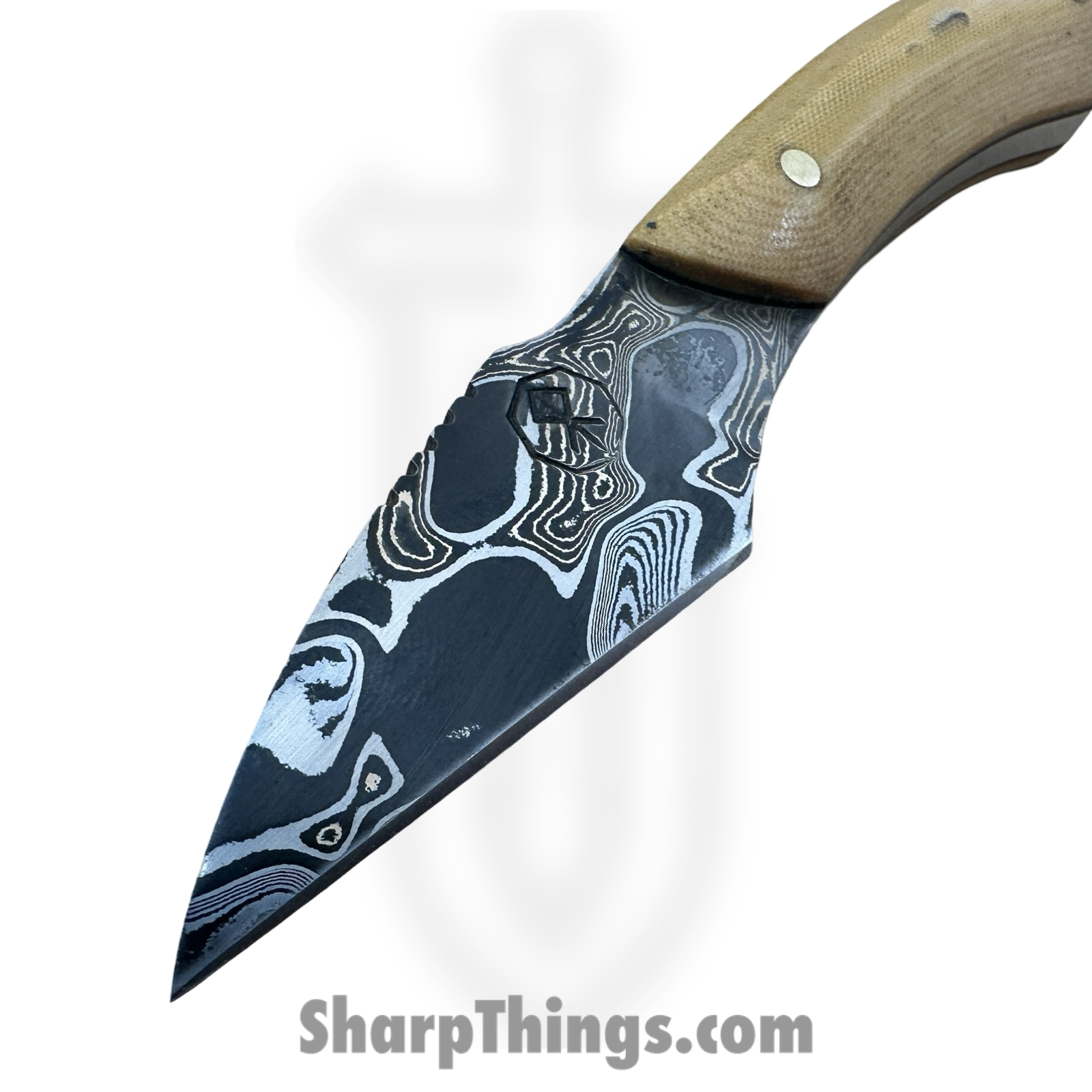 Royalty Rings Co. - RRC-Nyx-08 - Nyx - Fixed Blade Knife - Baker Forge Riptide Max -Diamond Damascus Kiridashi - Micarta - Butterscotch - Image 4