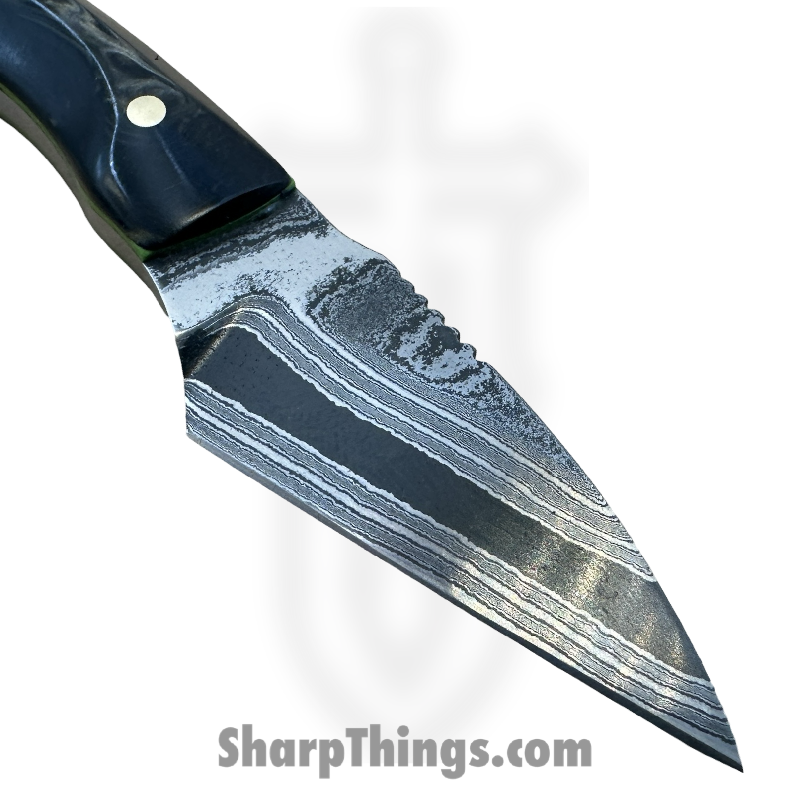 Royalty Rings Co. - RRC-Nyx-09 - Nyx - Fixed Blade Knife - Baker Forge Icestorm -Wavy Damascus Kiridashi - Resin - Black/Gold/Green - Image 3