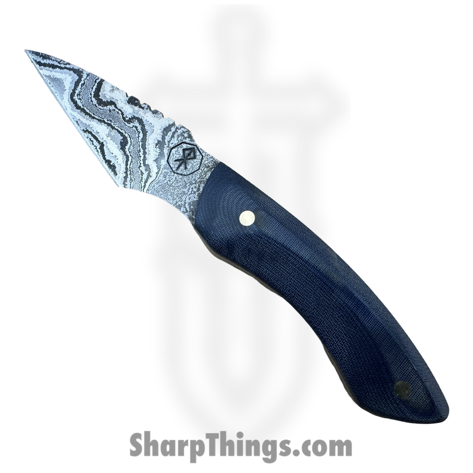 Royalty Rings Co. - RRC-Nyx-10 - Nyx - Fixed Blade Knife - Baker Forge Icestorm -Wavy Damascus Kiridashi - G-Carta - Denim