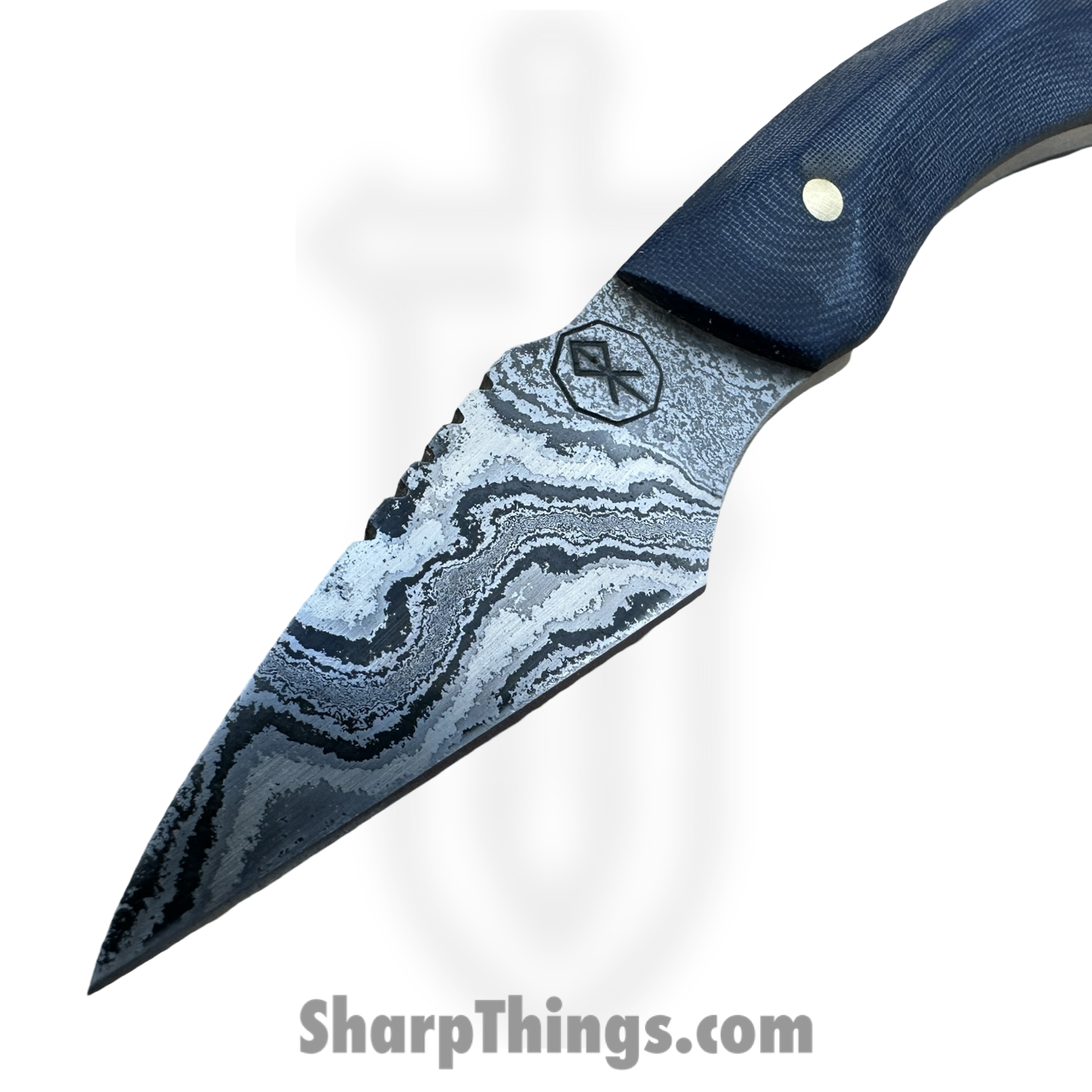 Royalty Rings Co. - RRC-Nyx-10 - Nyx - Fixed Blade Knife - Baker Forge Icestorm -Wavy Damascus Kiridashi - G-Carta - Denim - Image 5