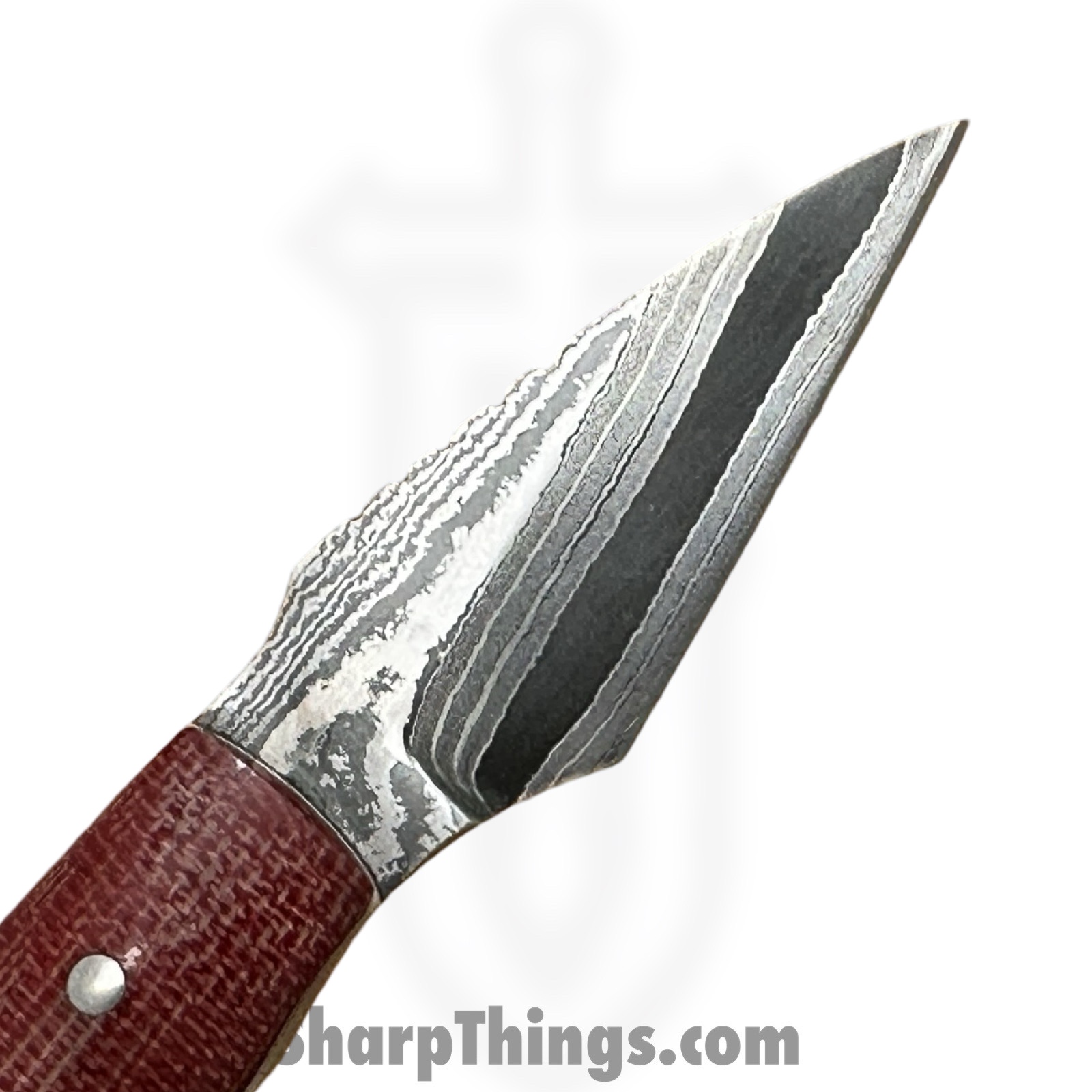 Royalty Rings Co. - RRC-Nyx-13 - Nyx - Fixed Blade Knife - Baker Forge Icestom Wavy Damascus Kiridashi - Micarta - Red/White - Image 7