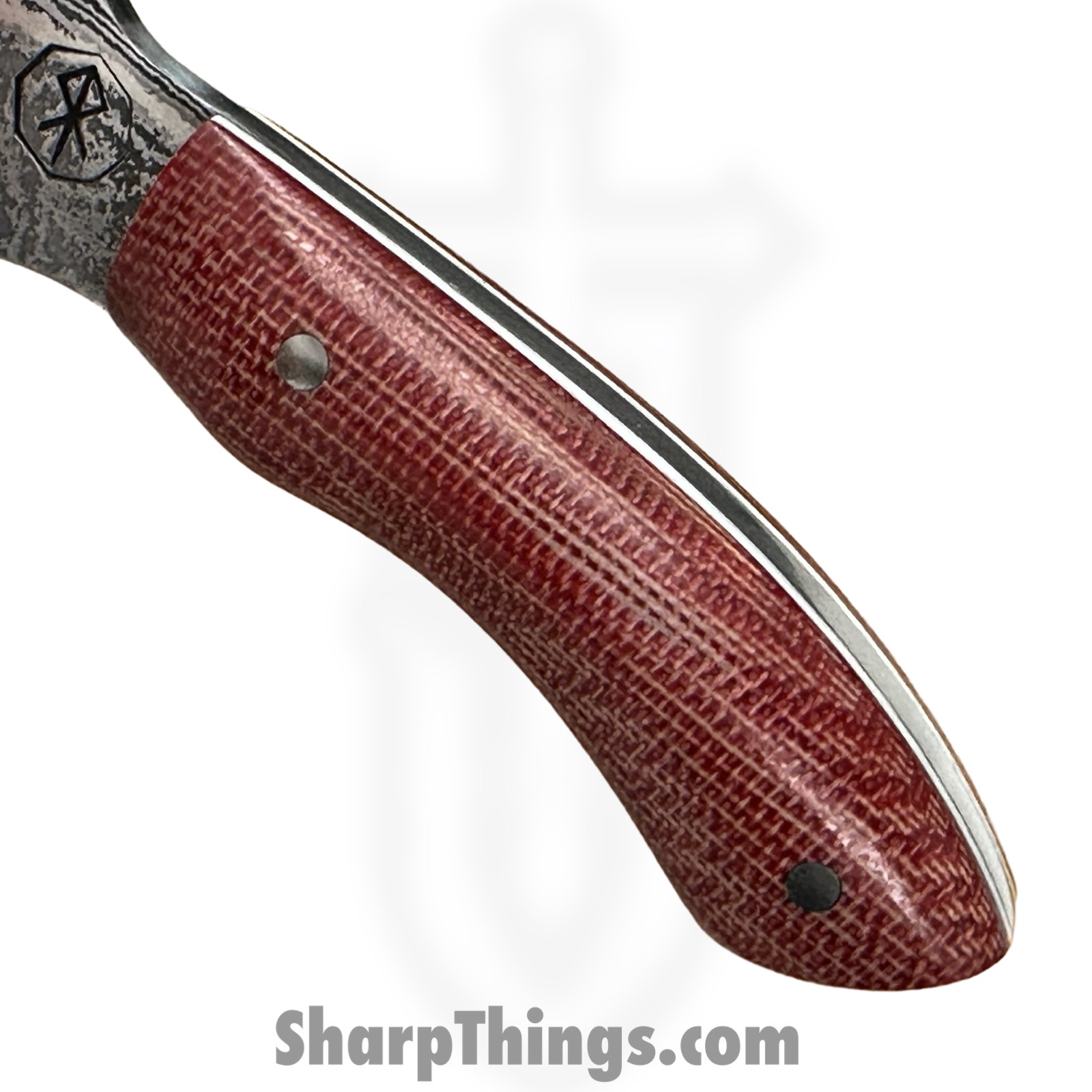 Royalty Rings Co. - RRC-Nyx-13 - Nyx - Fixed Blade Knife - Baker Forge Icestom Wavy Damascus Kiridashi - Micarta - Red/White - Image 5