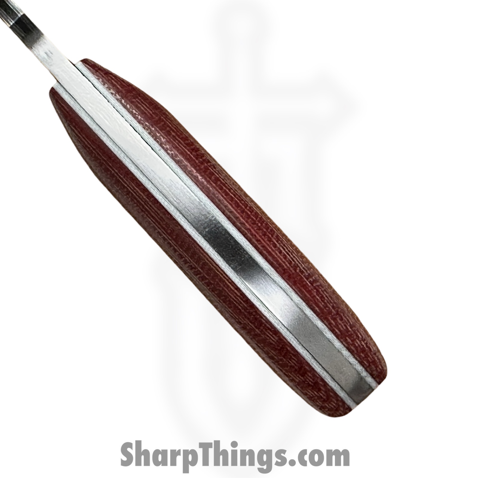 Royalty Rings Co. - RRC-Nyx-13 - Nyx - Fixed Blade Knife - Baker Forge Icestom Wavy Damascus Kiridashi - Micarta - Red/White - Image 3