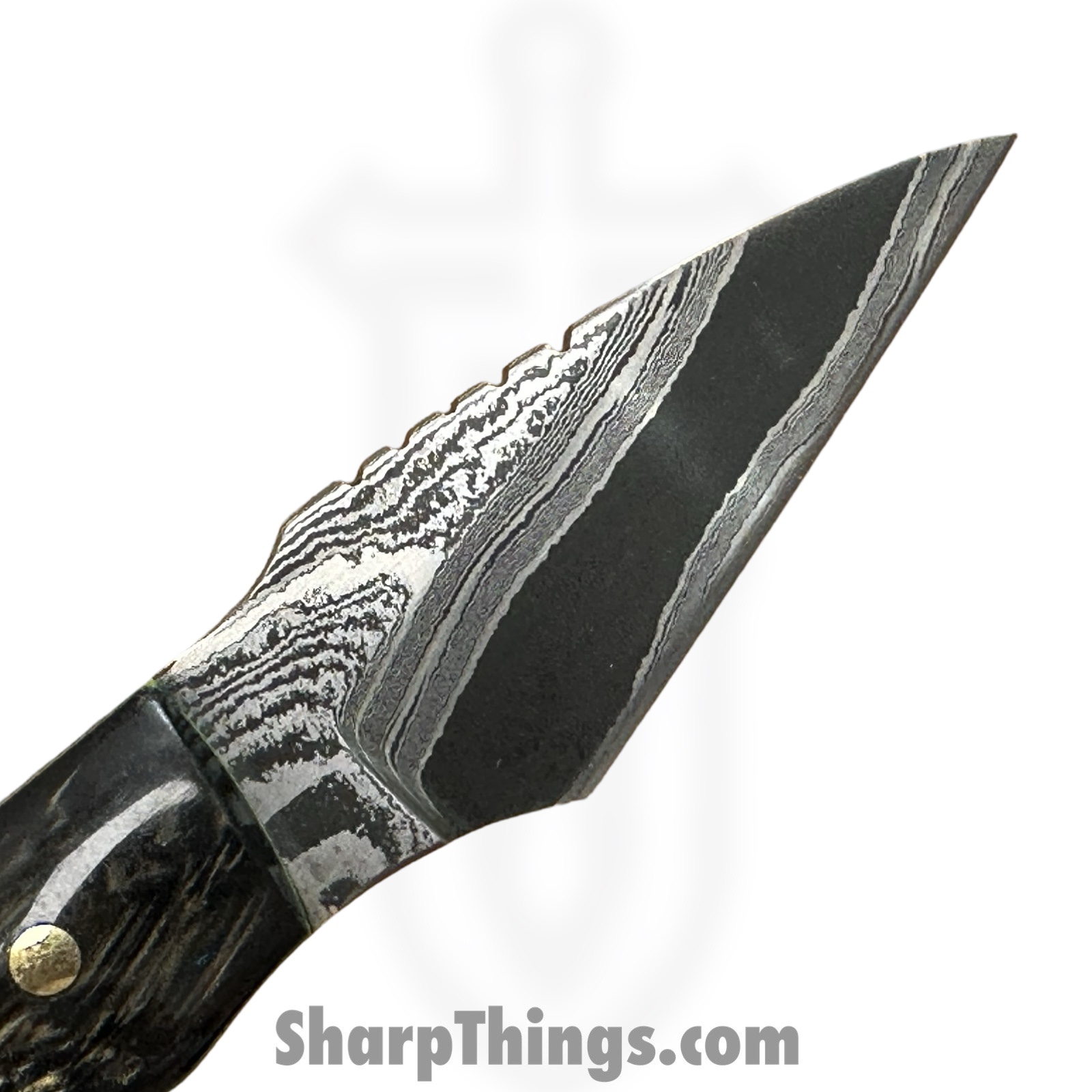 Royalty Rings Co. - RRC-Nyx-14 - Nyx - Fixed Blade Knife - Baker Forge Icestom Wavy Damascus Kiridashi - Resin - Black/Gold/Green - Image 7
