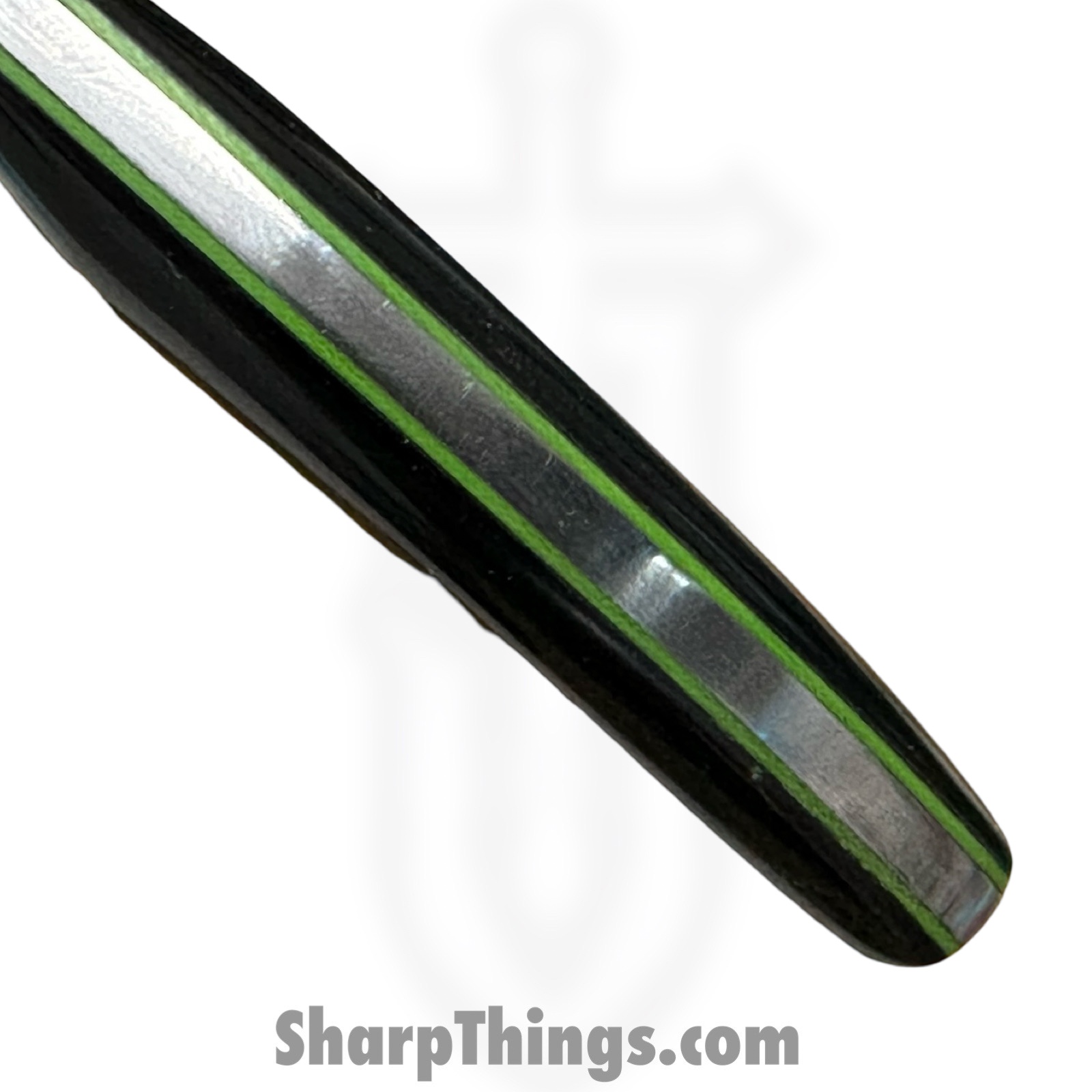 Royalty Rings Co. - RRC-Nyx-14 - Nyx - Fixed Blade Knife - Baker Forge Icestom Wavy Damascus Kiridashi - Resin - Black/Gold/Green - Image 4