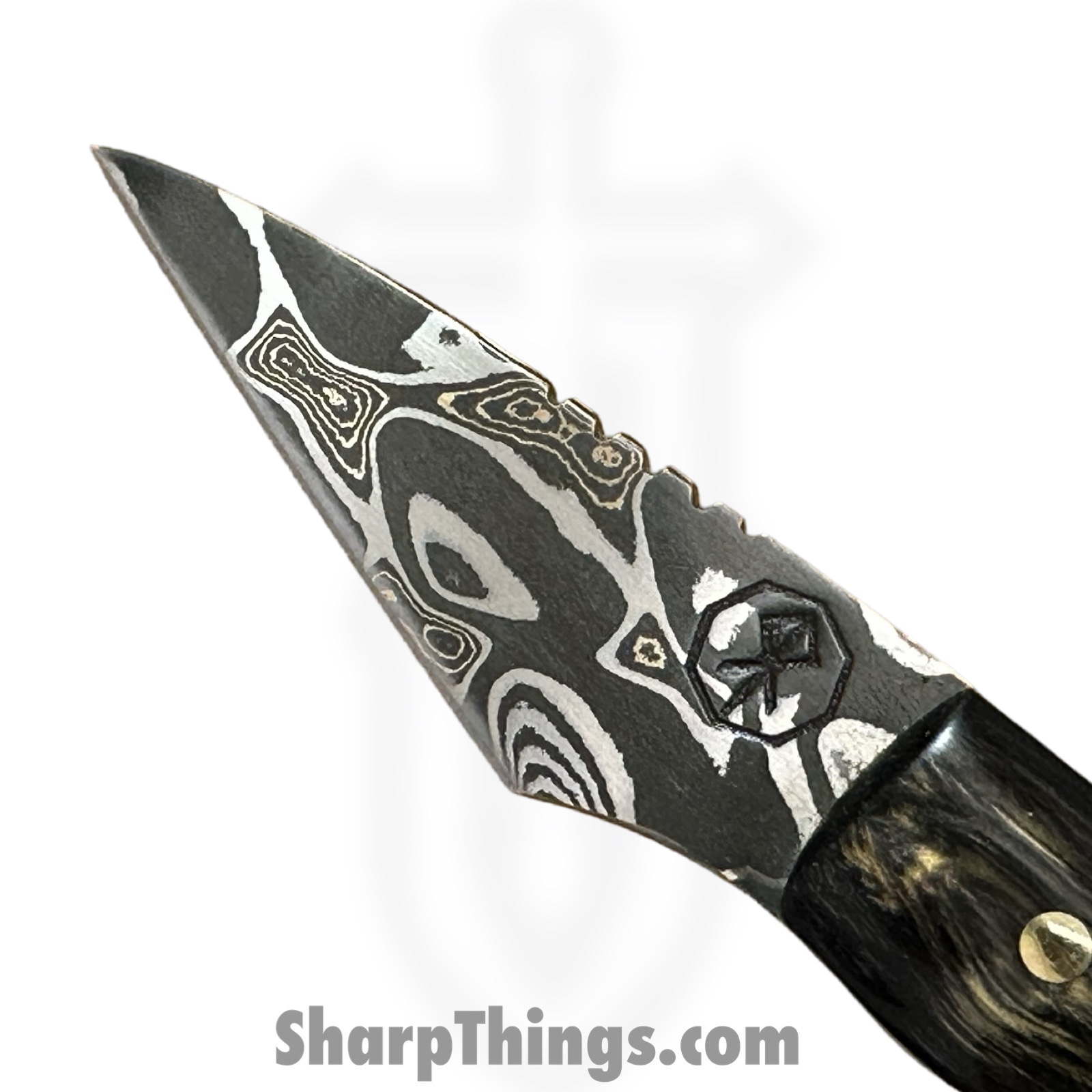 Royalty Rings Co. - RRC-Fnr-01 - Fenrir - Fixed Blade Knife - Baker Forge Riptide Max Diamond Damascus Kiridashi - Resin - Black/Gold/Green - Image 6