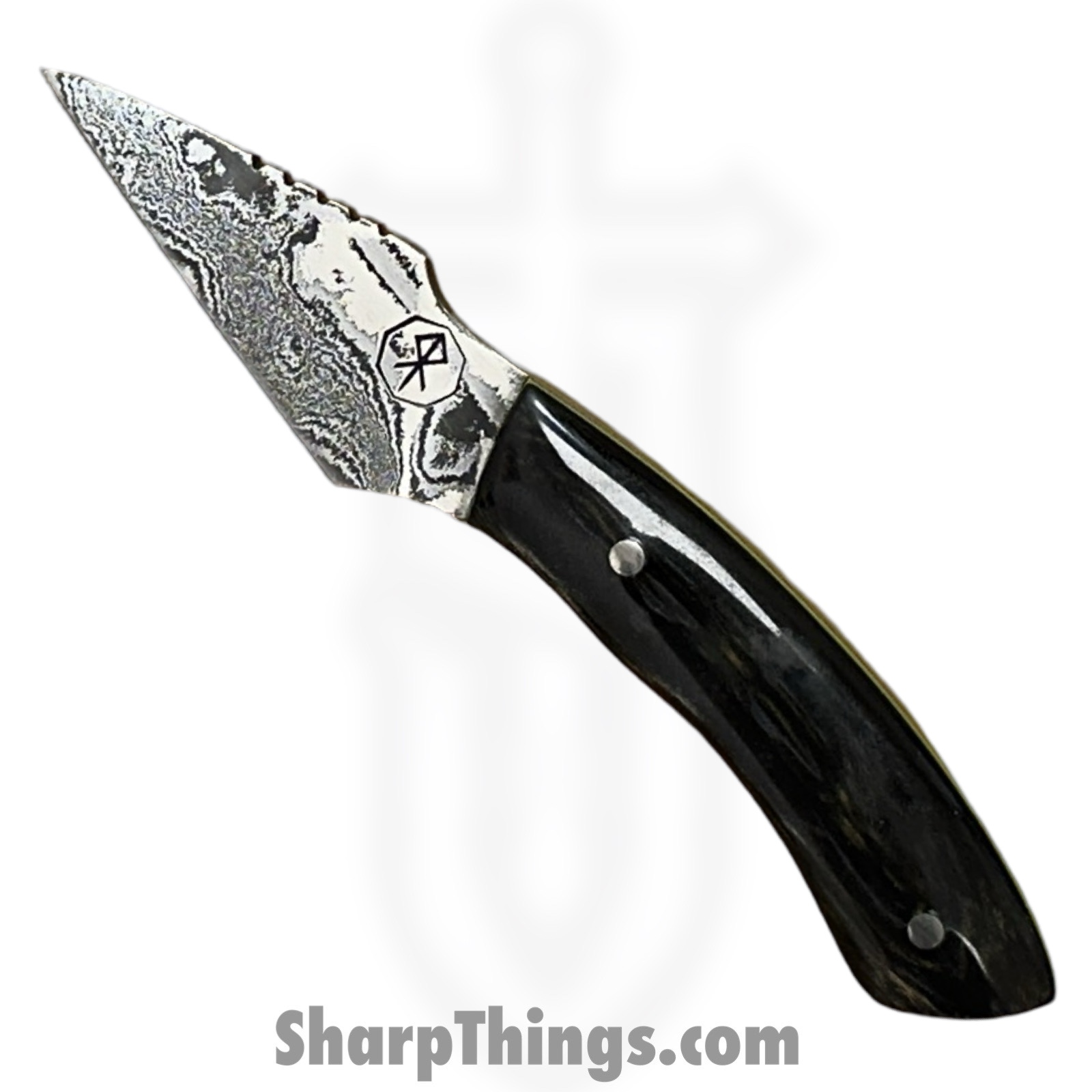 Royalty Rings Co. - RRC-Tln-01 - Talon - Fixed Blade Knife - Baker Forge Icestom Wavy Damascus Kiridashi - Resin - Black/Gold/Green