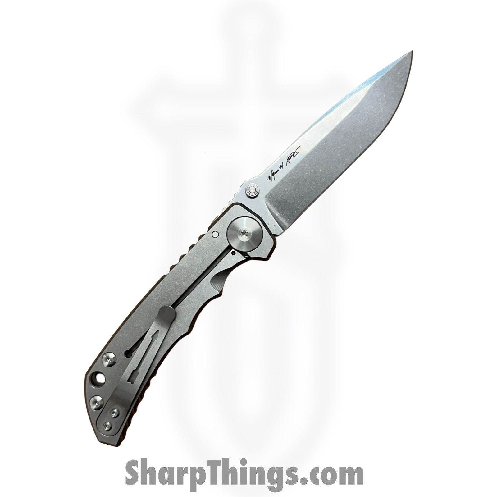 Spartan Blades - SF5SW - Spartan Harsey - Folding Knife - CPM MagnaCut Stonewash Drop Point - Titanium - Grey - Image 2