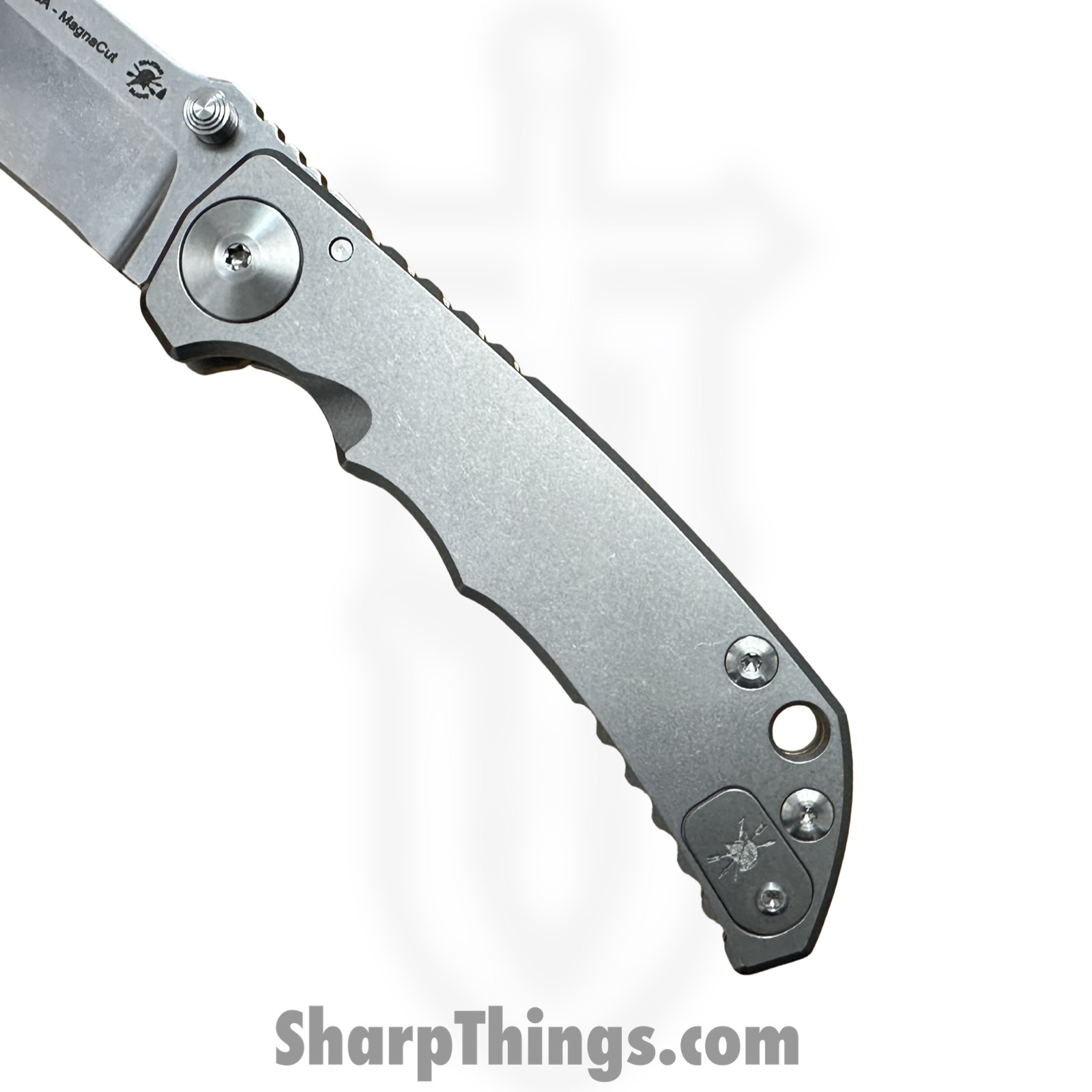 Spartan Blades - SF5SW - Spartan Harsey - Folding Knife - CPM MagnaCut Stonewash Drop Point - Titanium - Grey - Image 5