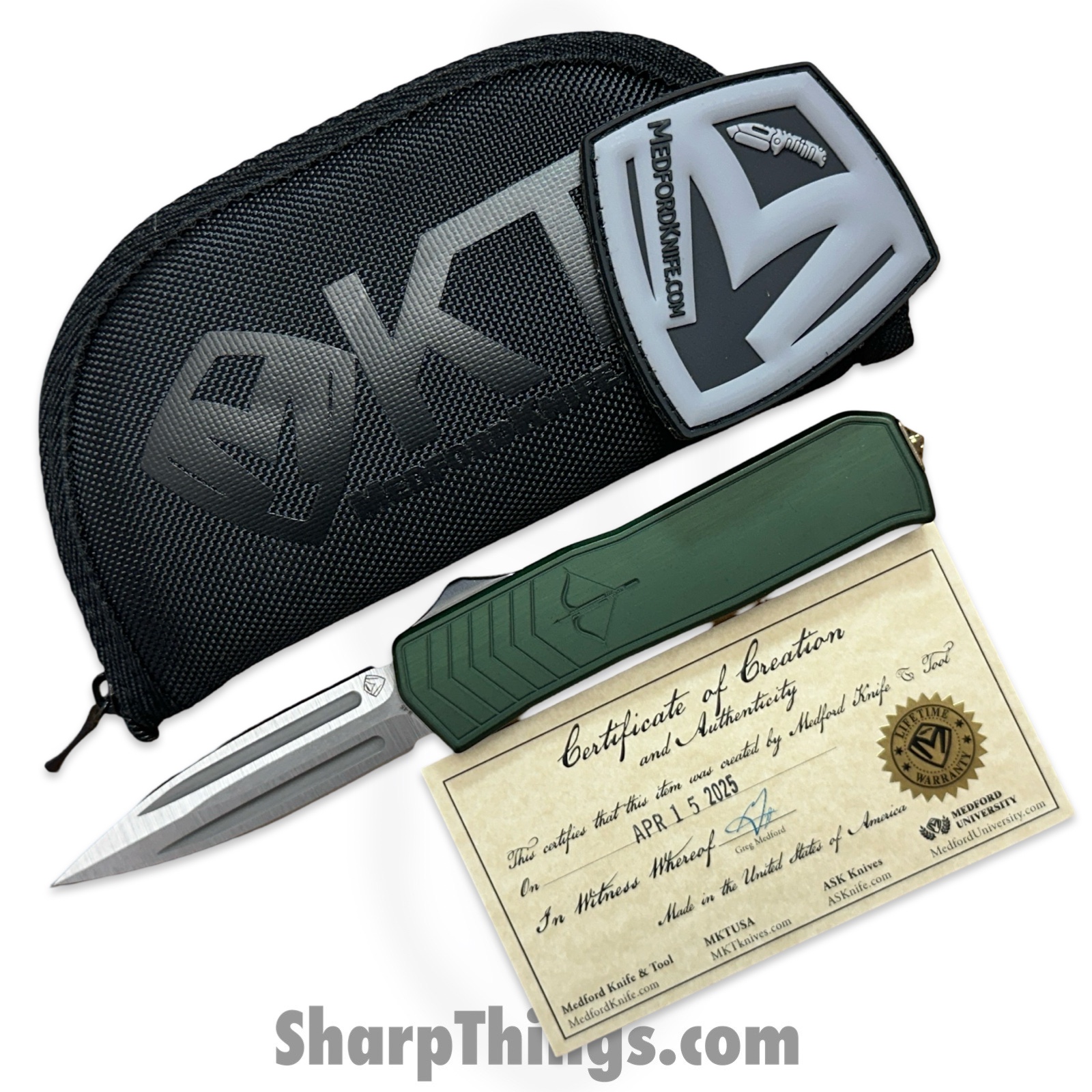 Medford Knife and Tool - 42625A - Merc 1 - OTF Auto - S45VN Tumbled Dagger - Aluminum - Green - Image 2