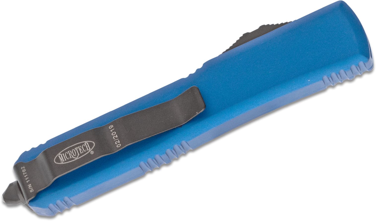 Microtech - 120-1BL - Ultratech - OTF Auto - Elmax, M390, 204P Two Tone Bayonet - 6061-T6 Aluminum - Blue - Image 14