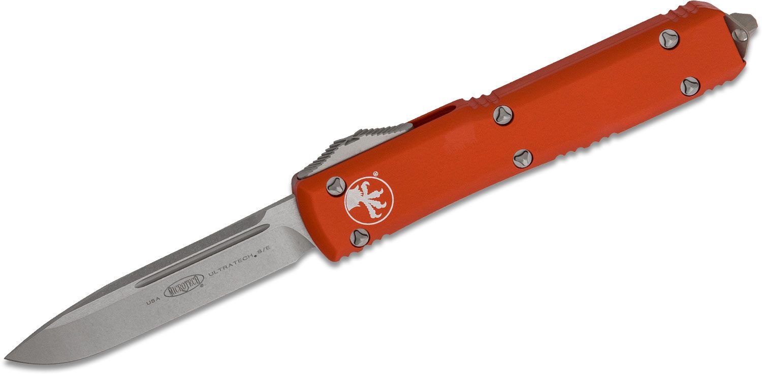 Microtech - 122-10OR - Ultratech - OTF Auto - Elmax, M390, 204P Stonewash Dagger - 6061-T6 Aluminum - Orange - Image 16