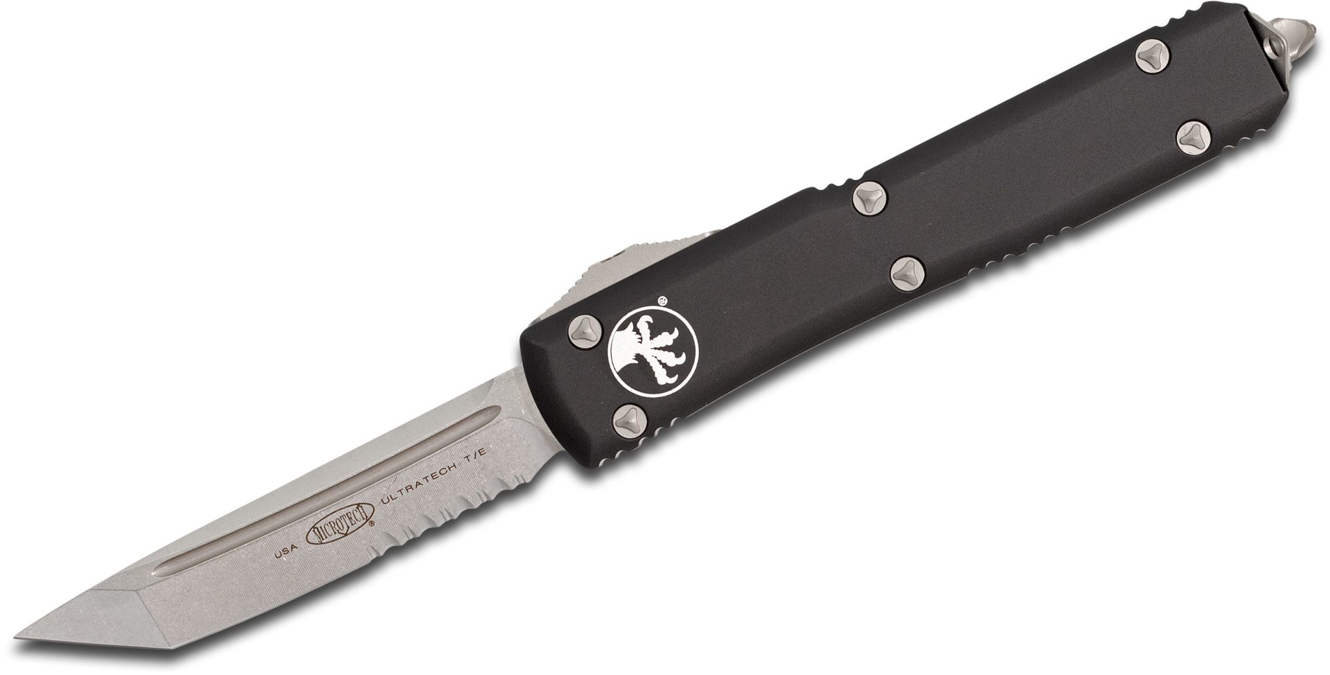 Microtech - 123-11 - Ultratech T/E Partially Serrated Combo - OTF Auto - Bohler Elmax, M390, or 204P Stonewash Tanto - 6061-T6 Aluminum - Black - Image 15