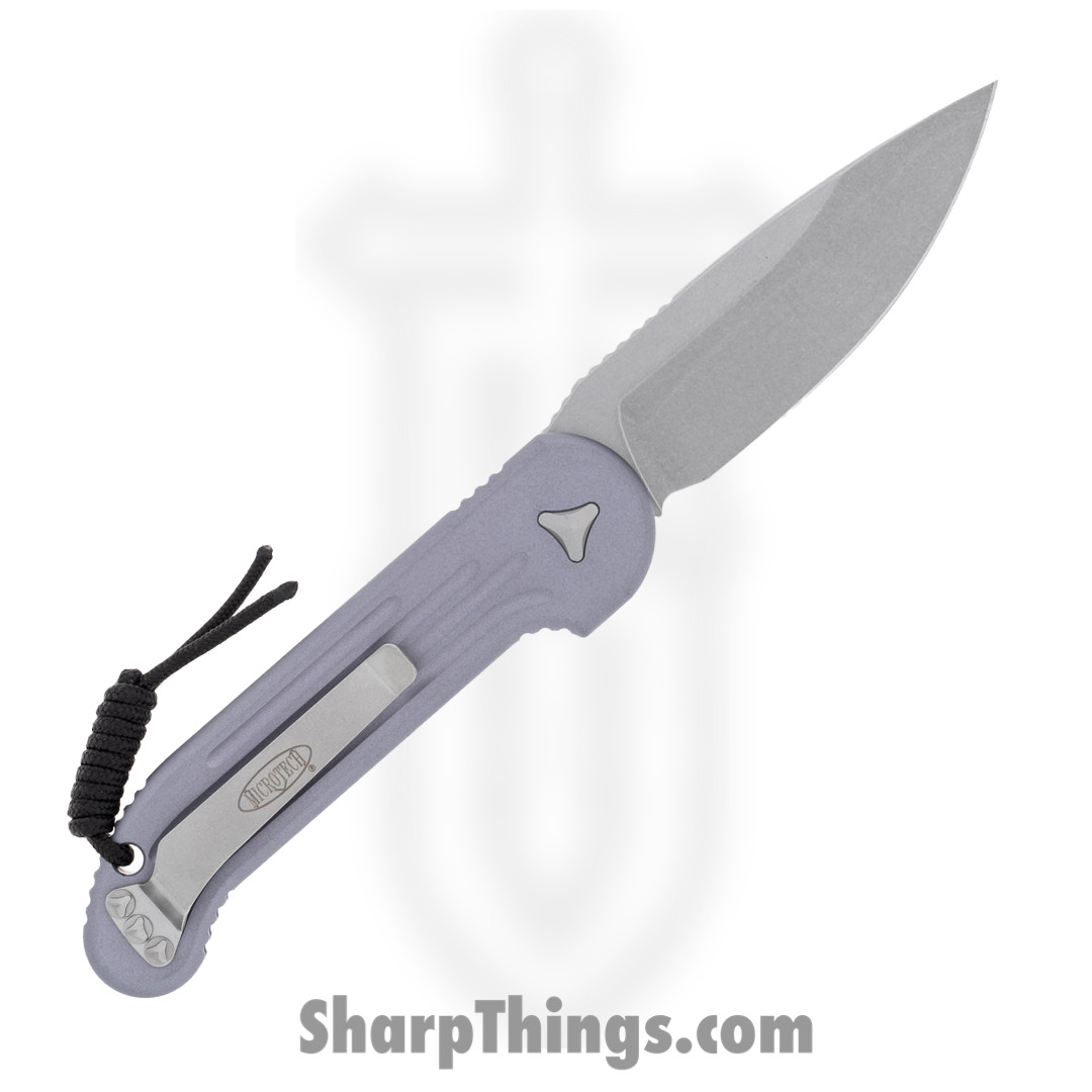 Microtech - 135-10GY - L.U.D.T. - Automatic Knife - Elmax, M390, 204P Stonewash Drop Point - 6061-T6 Aluminum - Gray - Image 6