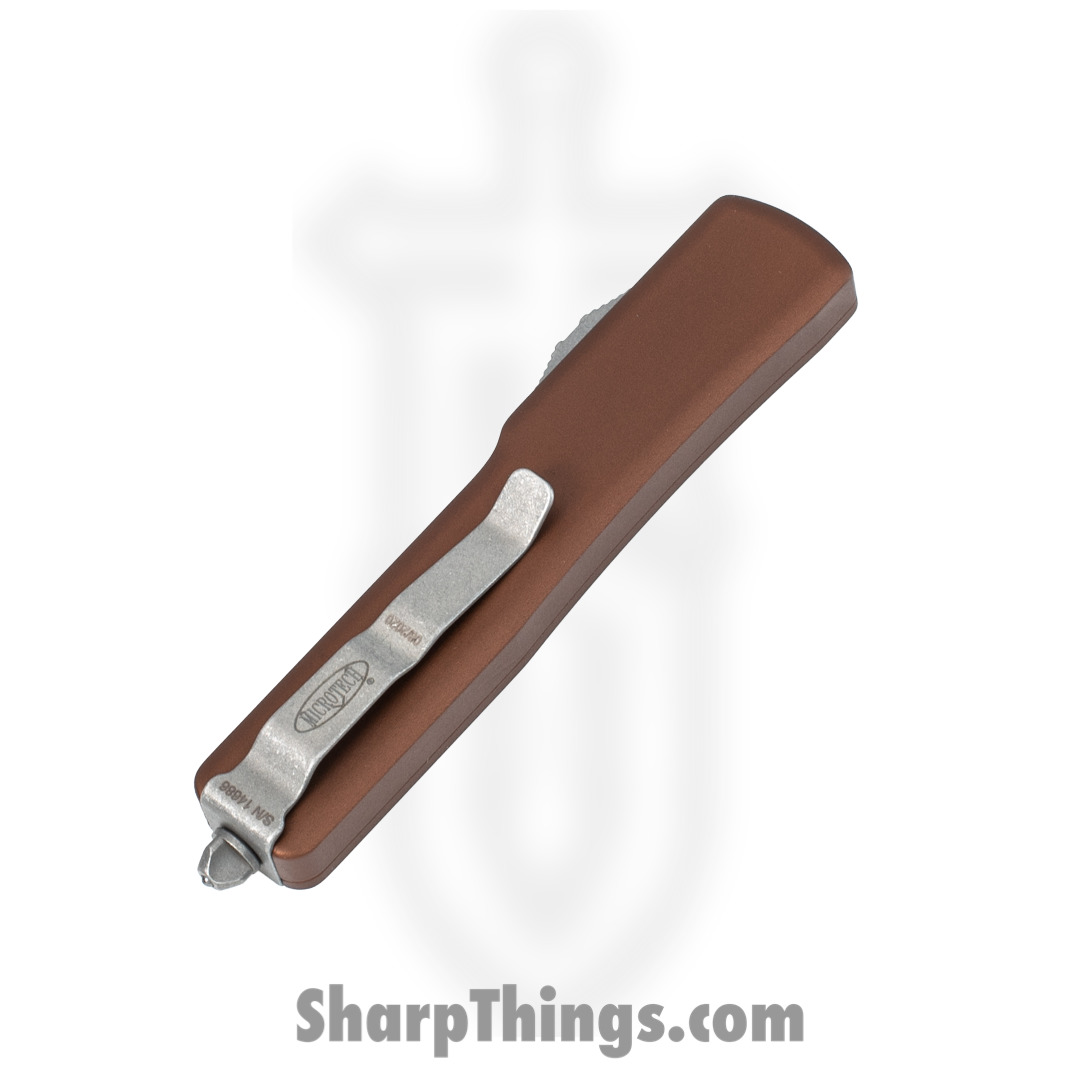 Microtech - 147-10APTA - UTX-70 - OTF Auto - Elmax, M390, 204P Stonewash Dagger - 6061-T6 Aluminum - Tan - Image 8