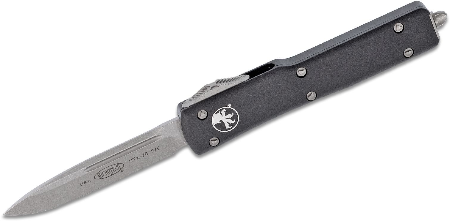Microtech - 148-10 - UTX-70 - OTF Auto - Elmax, M390, 204P Stonewash Drop Point - 6061-T6 Aluminum - Black - Image 12