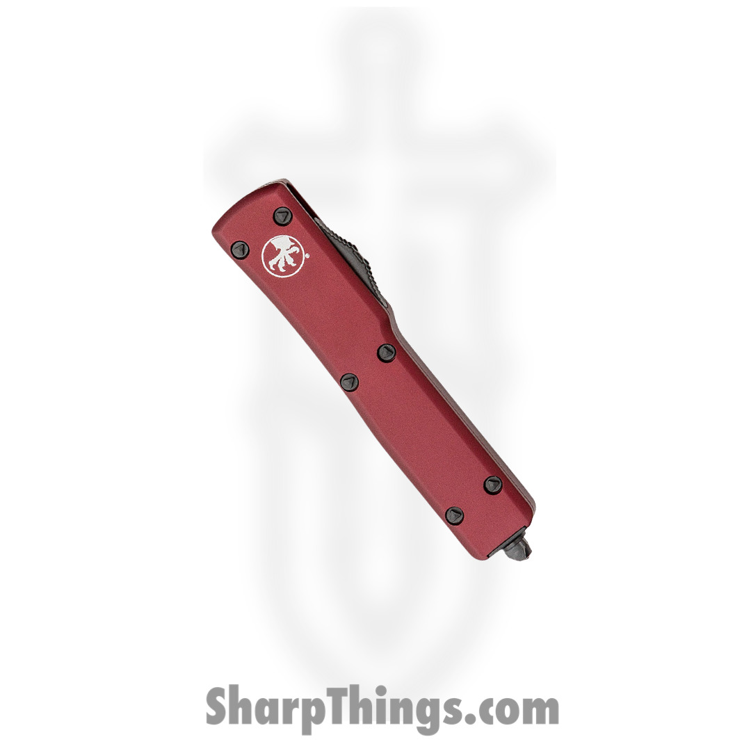 Microtech - 148-1MR - UTX-70 - OTF Auto - Elmax, M390, 204P Two Tone Drop Point - 6061-T6 Aluminum - Merlot - Image 6