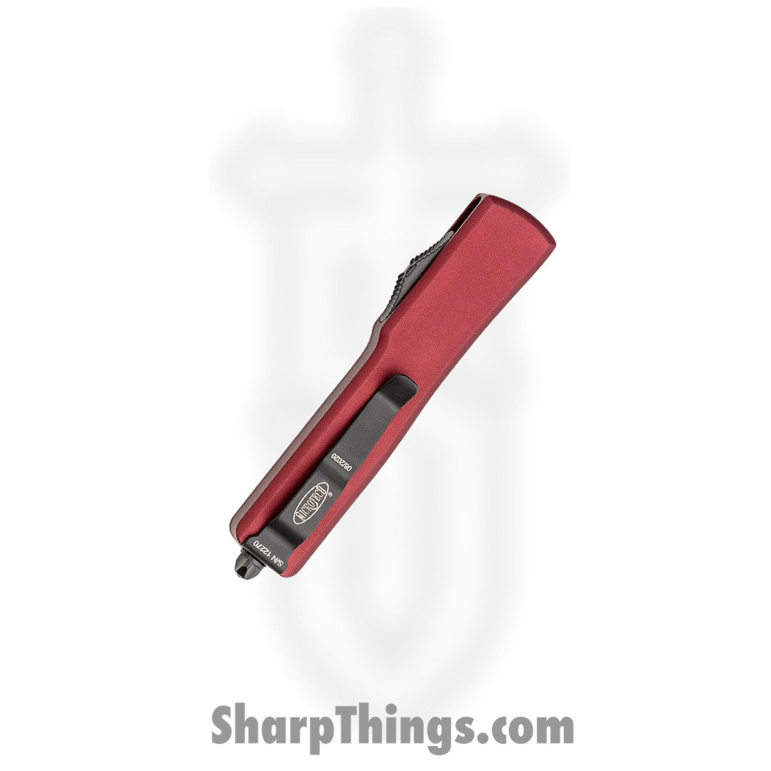 Microtech - 148-1MR - UTX-70 - OTF Auto - Elmax, M390, 204P Two Tone Drop Point - 6061-T6 Aluminum - Merlot - Image 7