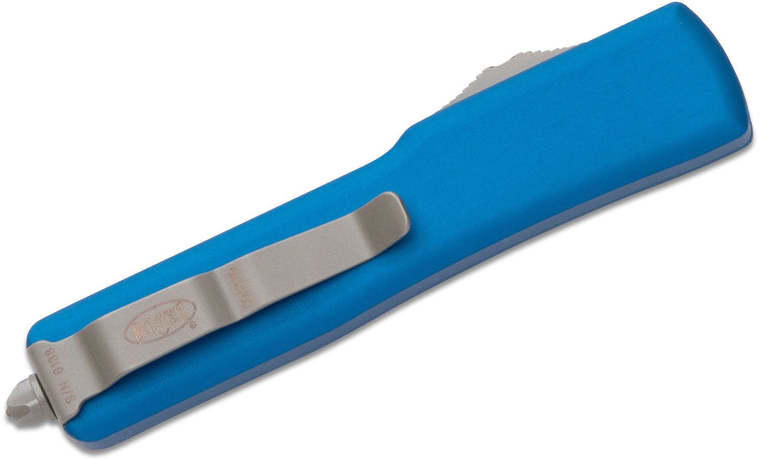 Microtech - 148-4BL - UTX-70 - OTF Auto - Elmax, M390, 204P Satin Drop Point - 6061-T6 Aluminum - Blue - Image 20