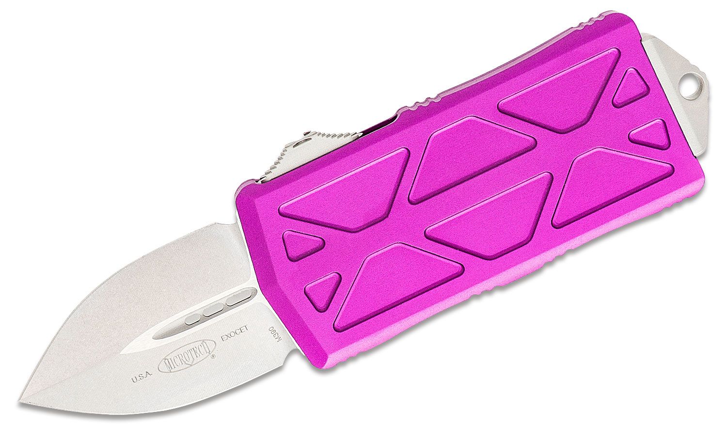 Microtech - 157-10VI - Exocet Money Clip - OTF Auto - M390 Stonewash Dagger - 6061-T6 Aluminum - Violet - Image 12