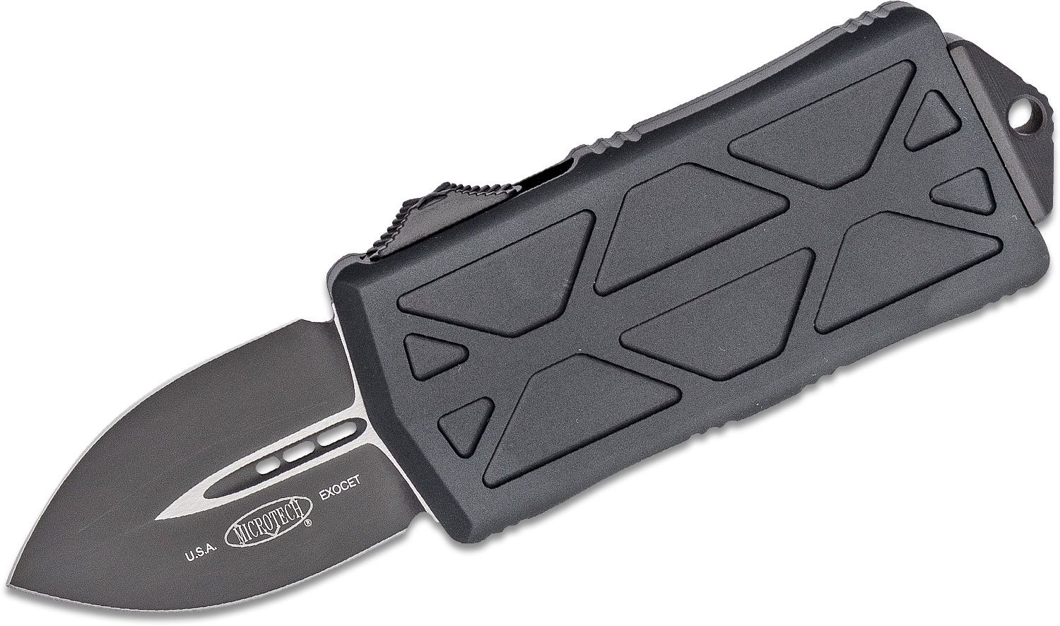 Microtech - 157-1T - Exocet Tactical Money Clip - OTF Auto - Elmax, M390, 204P Coated Dagger - 6061-T6 Aluminum - Black - Image 12