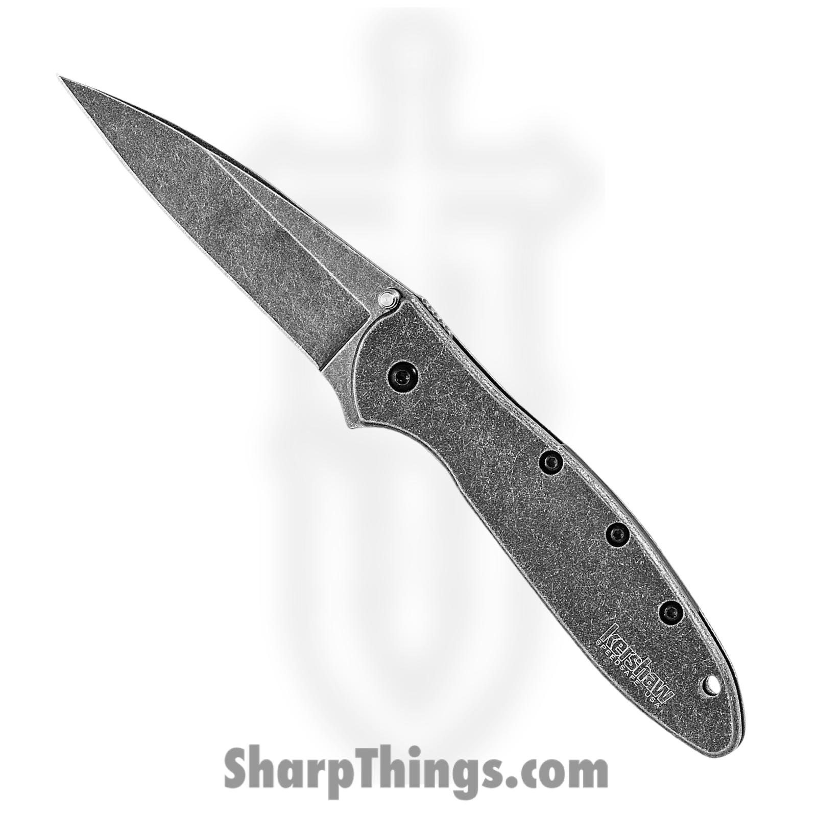 Kershaw - KS1660BLKW - Random Leek - Assisted Open Knife - 14C28N Blackwash Modified Drop Point - Stainless Steel - Black