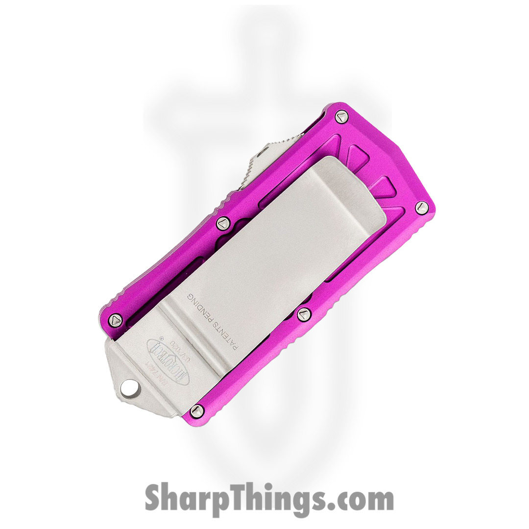 Microtech - 157-10VI - Exocet Money Clip - OTF Auto - M390 Stonewash Dagger - 6061-T6 Aluminum - Violet - Image 10