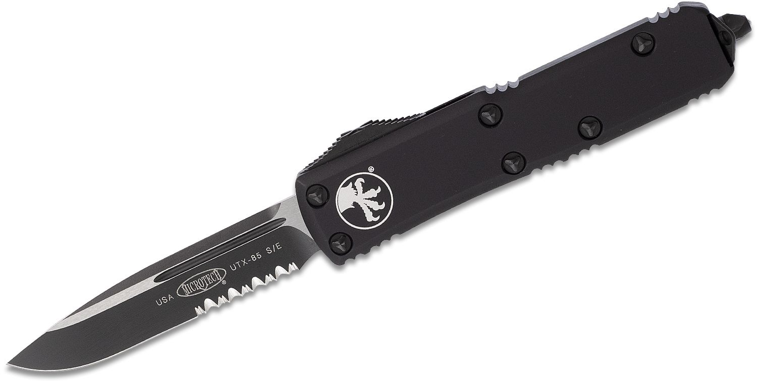 Microtech - 231-2T - UTX-85 - OTF Auto - Elmax, M390, 204P Two Tone Drop Point - 6061-T6 Aluminum - Black - Image 12
