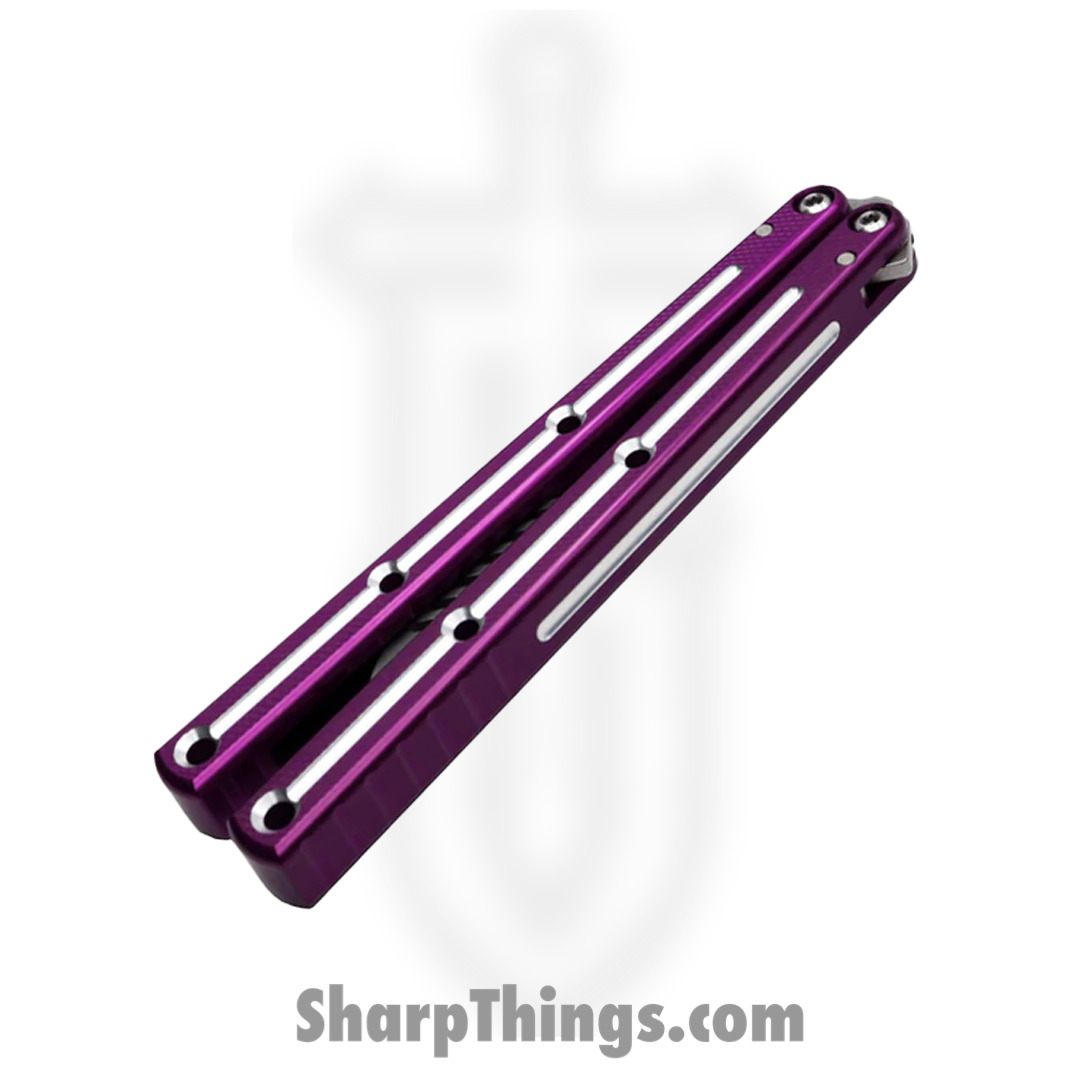 Squid Industries - BS0775 - Krake Raken Trainer V2.5 DT Purple - Balisong - Trainer - 7075 Aluminum - Purple - Image 6
