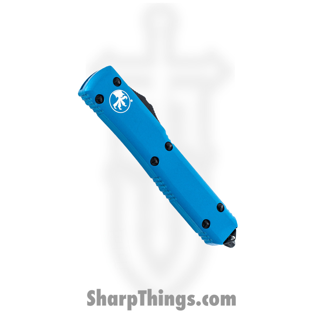 Microtech - 121-1BL - Ultraetch - OTF Auto - Elmax, M390, 204P Two Tone Drop Point - 6061-T6 Aluminum - Blue - Image 7