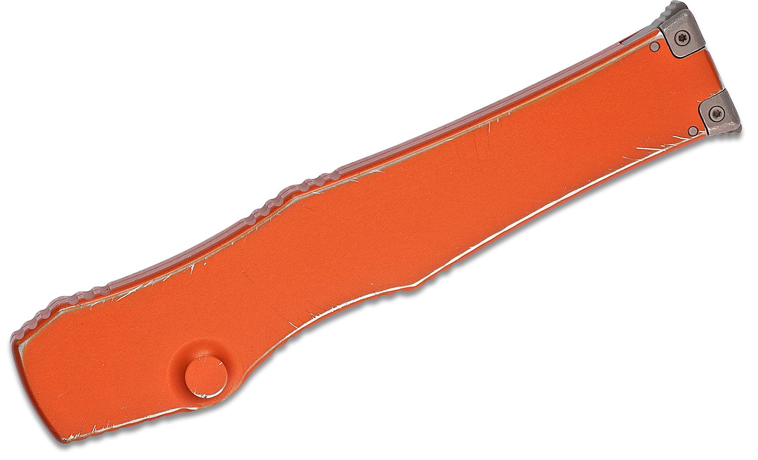 Microtech - 519-10DOR - Halo IV - OTF Auto - Elmax, M390, 204P Apocalyptic Hellhound Tanto - 6061-T6 Aluminum - Distressed Orange - Image 17
