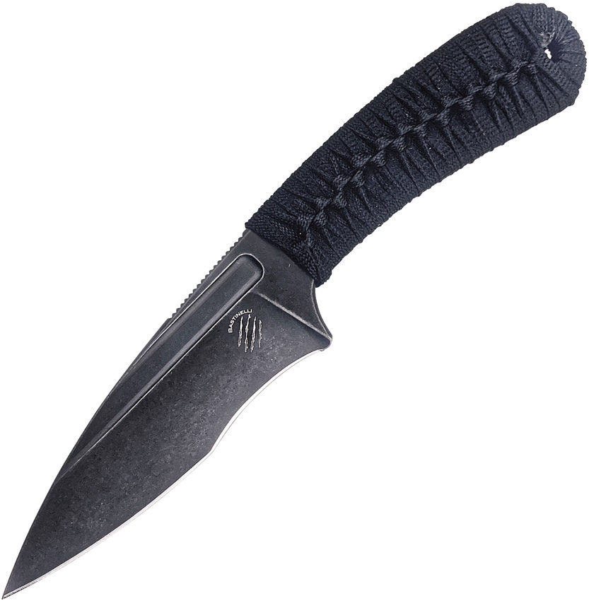 Bastinelli Creations - BAS215W - SIN - Fixed Blade Knife - N690 Stonewash Drop Point - Cord Wrapped - Black - Image 6