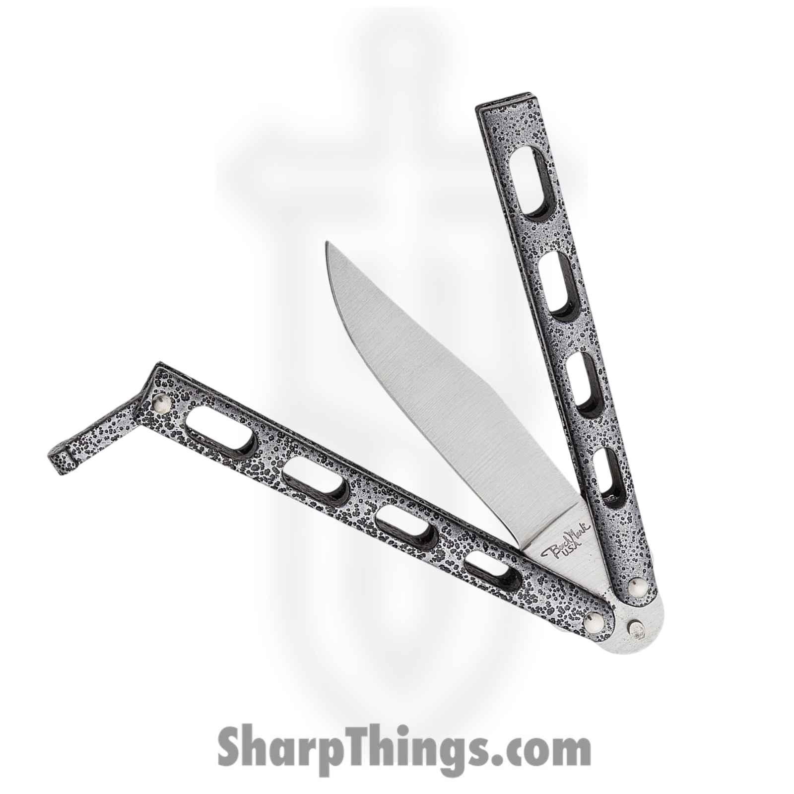 BenchMark - BM008 - Butterfly Knife - Balisong - Stainless Satin Clip Point - Epoxy Powder Coat Metal - Black Silver - Image 9